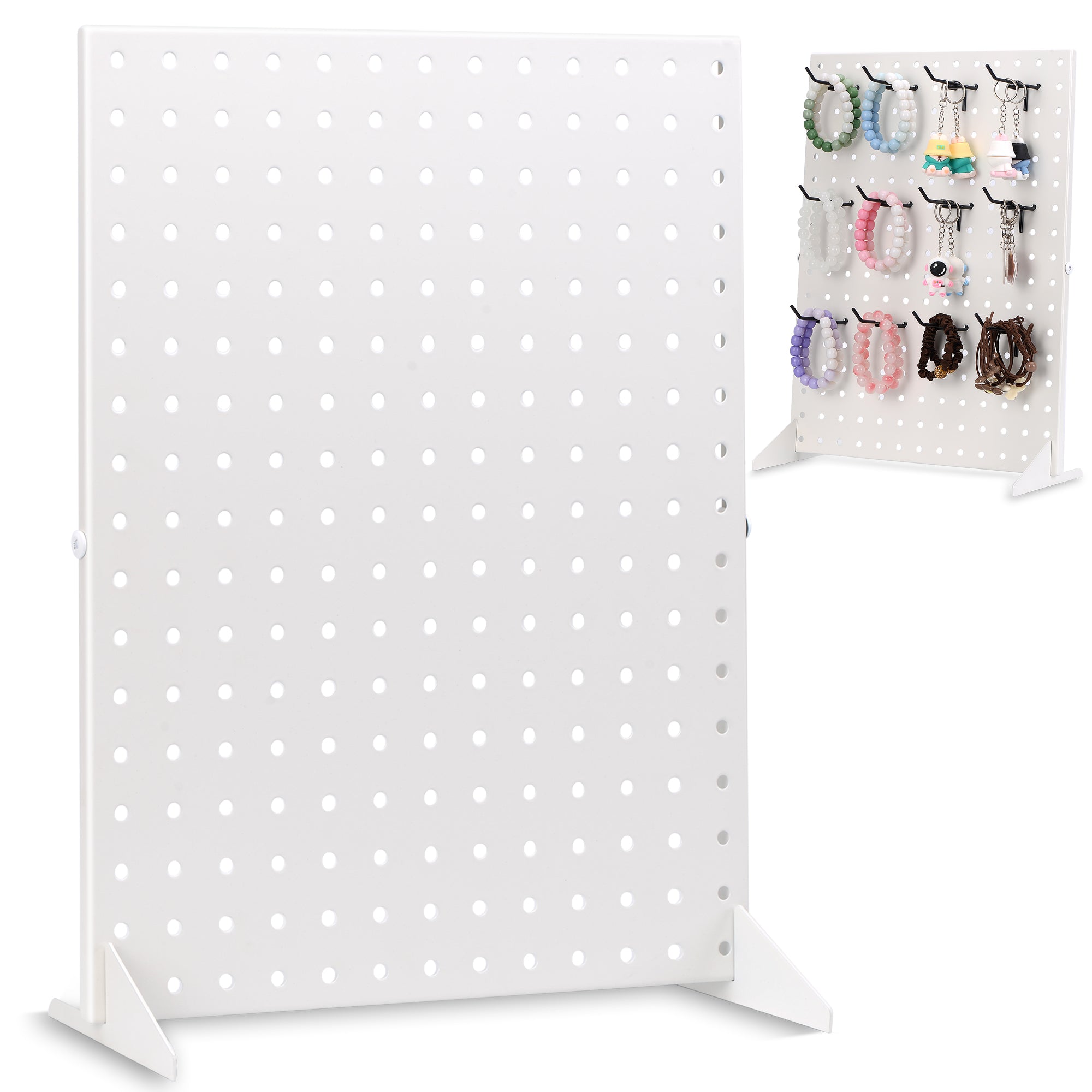 Pegboard Display Stand for Craft Shows & Fairs - Metal Store Display for Selling Accessories, Earring, Jewelry, Pin Display Stands for Retail Stores, Vendors & Events - 17" x 13” Designer White