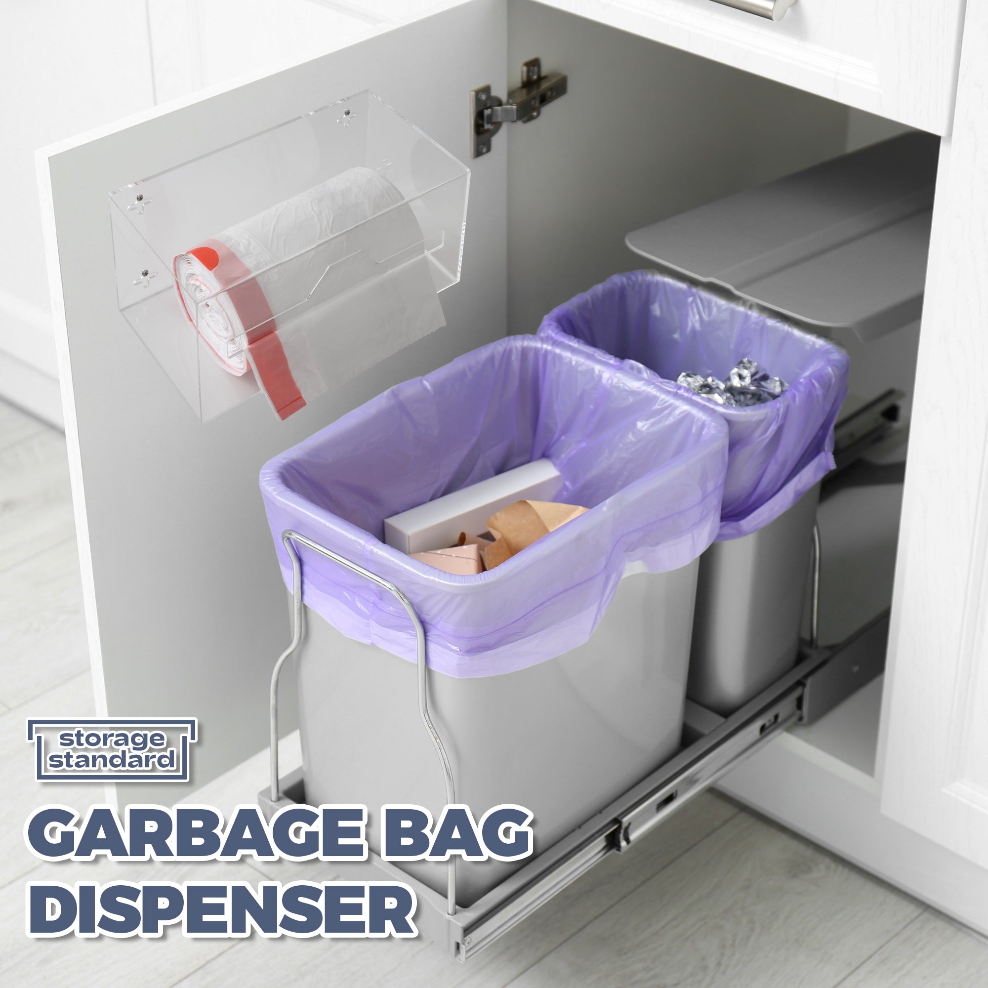 Storage Standard Trash Bag Holder Dispenser - Acrylic Trash Bag Dispenser Roll Holder, Garbage Bag Holder for Cabinet, Garbage Bag Dispenser Under Sink - Trash Bag Organizer for Home or Shops - Small