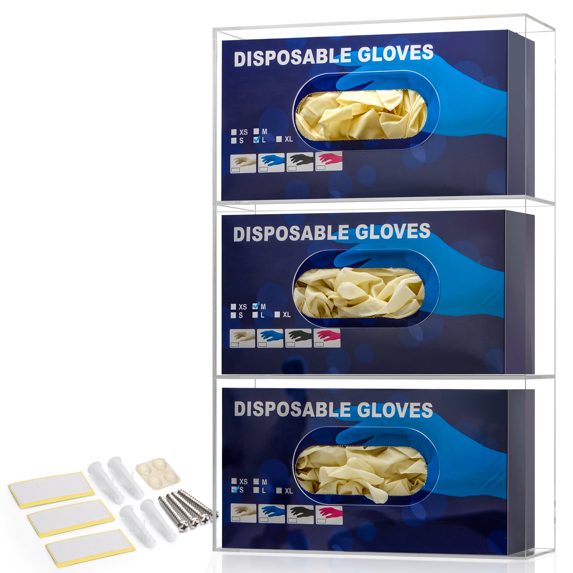 Storage Standard Triple Glove Box Holder Wall Mount Glove Dispenser - Disposable Glove Holder Wall Mount Glove Station for Medical Gloves, Multipurpose Kitchen Gloves Holder - 16.5 x 10 x 3.5 Inches
