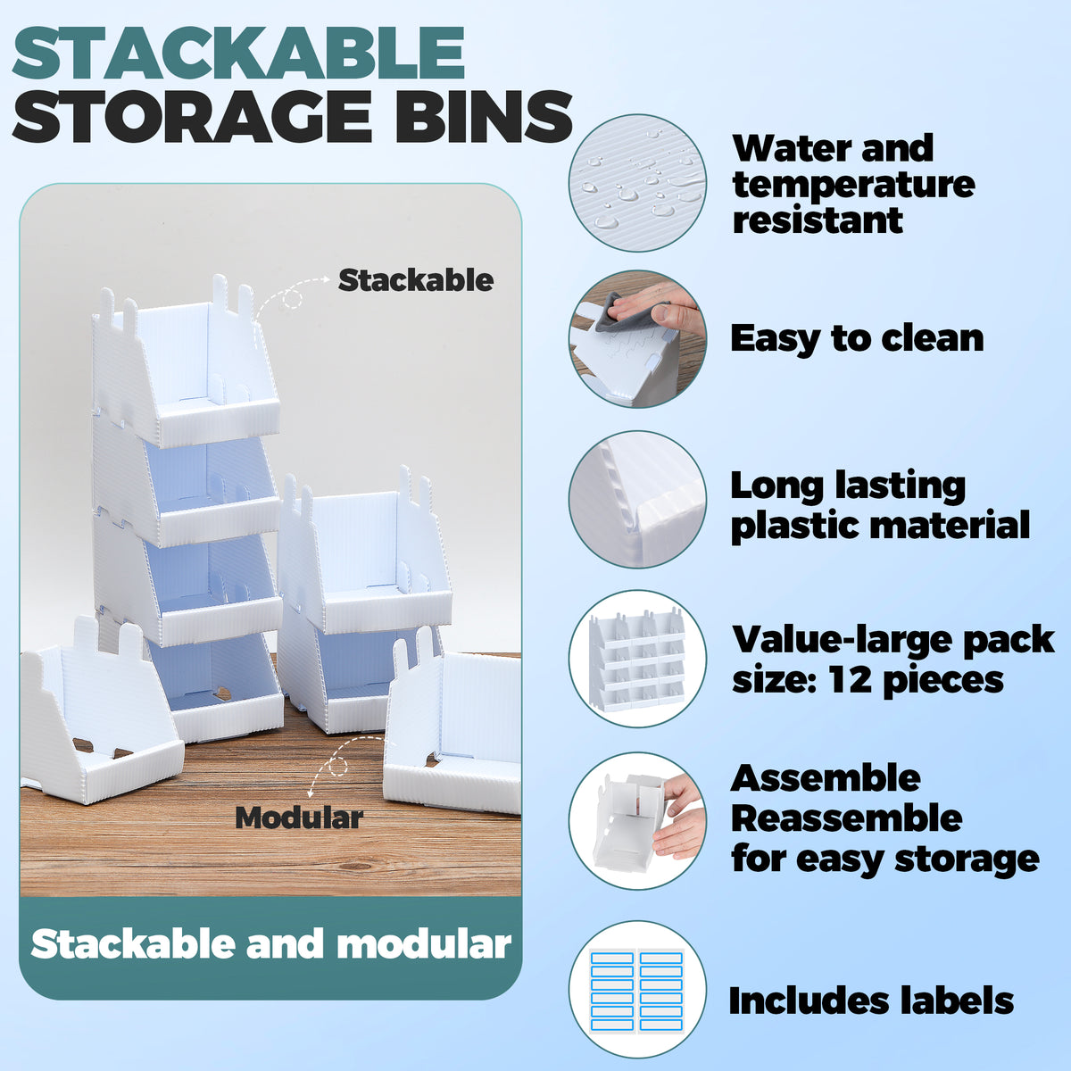 3 Set of 12Pack Small Stackable Storage Bins 5 x 4 x 3 Inches, Kitc
