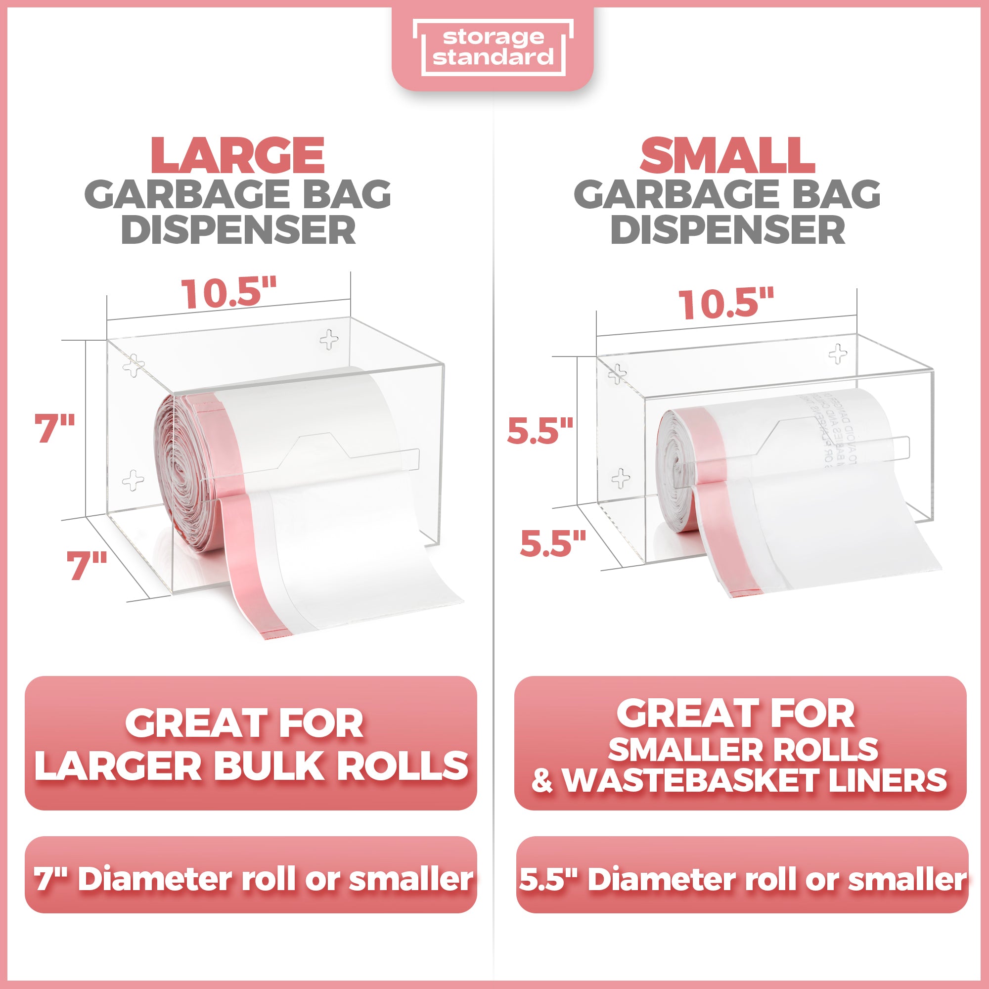 Storage Standard Trash Bag Holder Dispenser - Acrylic Trash Bag Dispenser Roll Holder, Garbage Bag Holder for Cabinet, Garbage Bag Dispenser Under Sink - Trash Bag Organizer for Home or Shops - Large