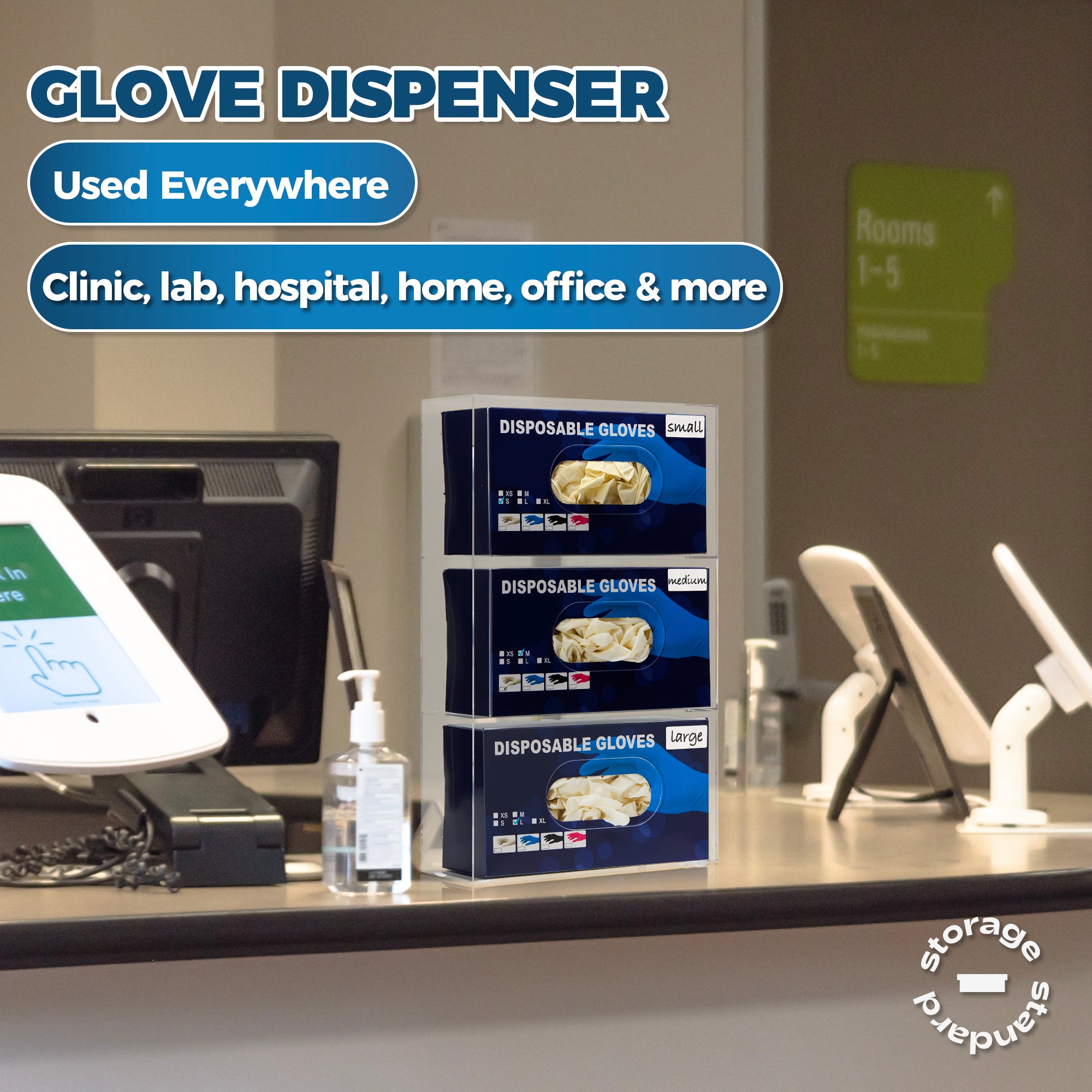 Storage Standard Triple Glove Box Holder Wall Mount Glove Dispenser - Disposable Glove Holder Wall Mount Glove Station for Medical Gloves, Multipurpose Kitchen Gloves Holder - 16.5 x 10 x 3.5 Inches