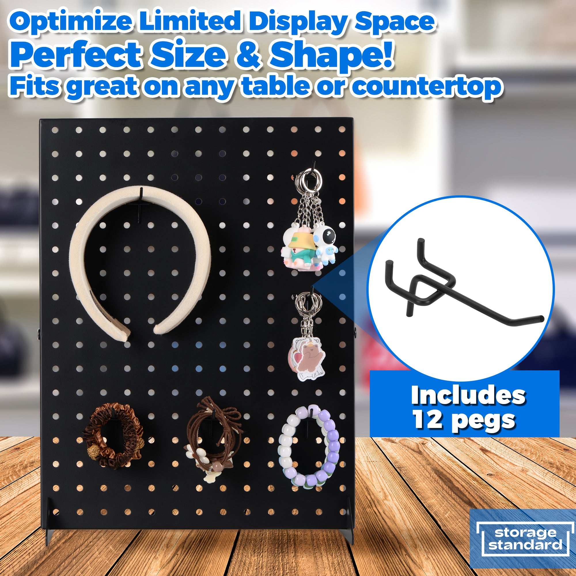 Pegboard Display Stand With 12 Peg Hooks for Retail Craft Shows & Fairs - Metal Product Merchandise Display Rack for Selling Accessories, Jewelry, Pin Display Stands for Boutique, Stores, Vendors & Events - 17" x 13”