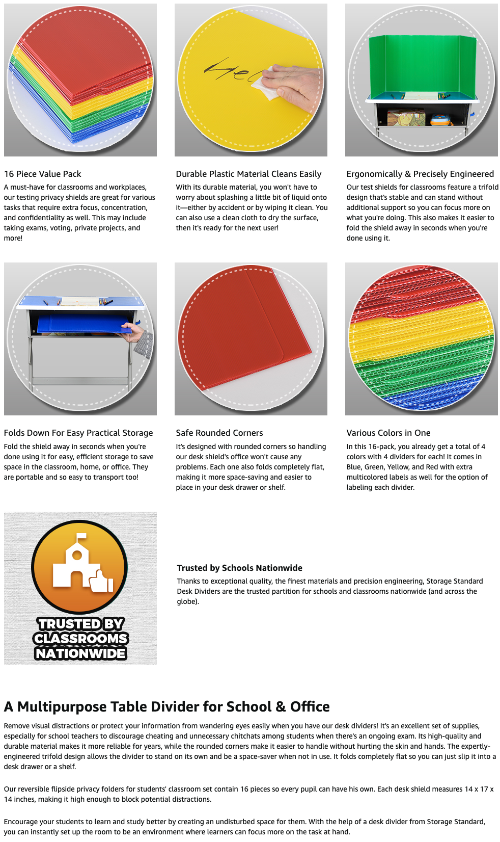Storage Standard Student Desk Dividers Classroom Privacy Desktop Partition Shield Multicolor 16 Pack