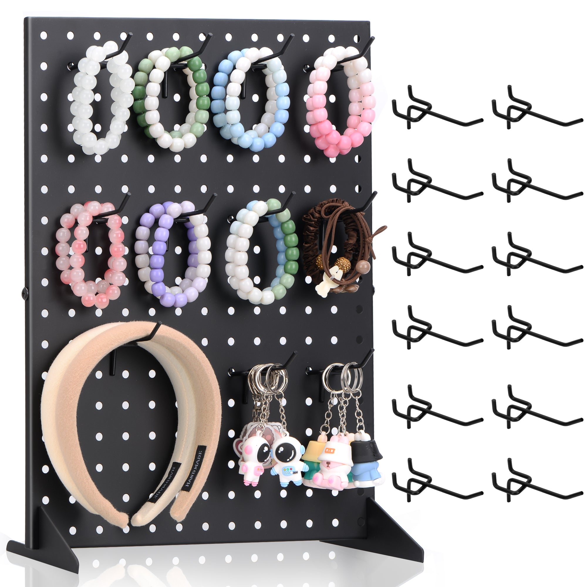 Jitnetiy Pegboard Display Stand Keychain Display With 12 Peg Hooks Wooden  Rotating Display Racks for Craft Shows Pin Jewelry Vendor Events Selling