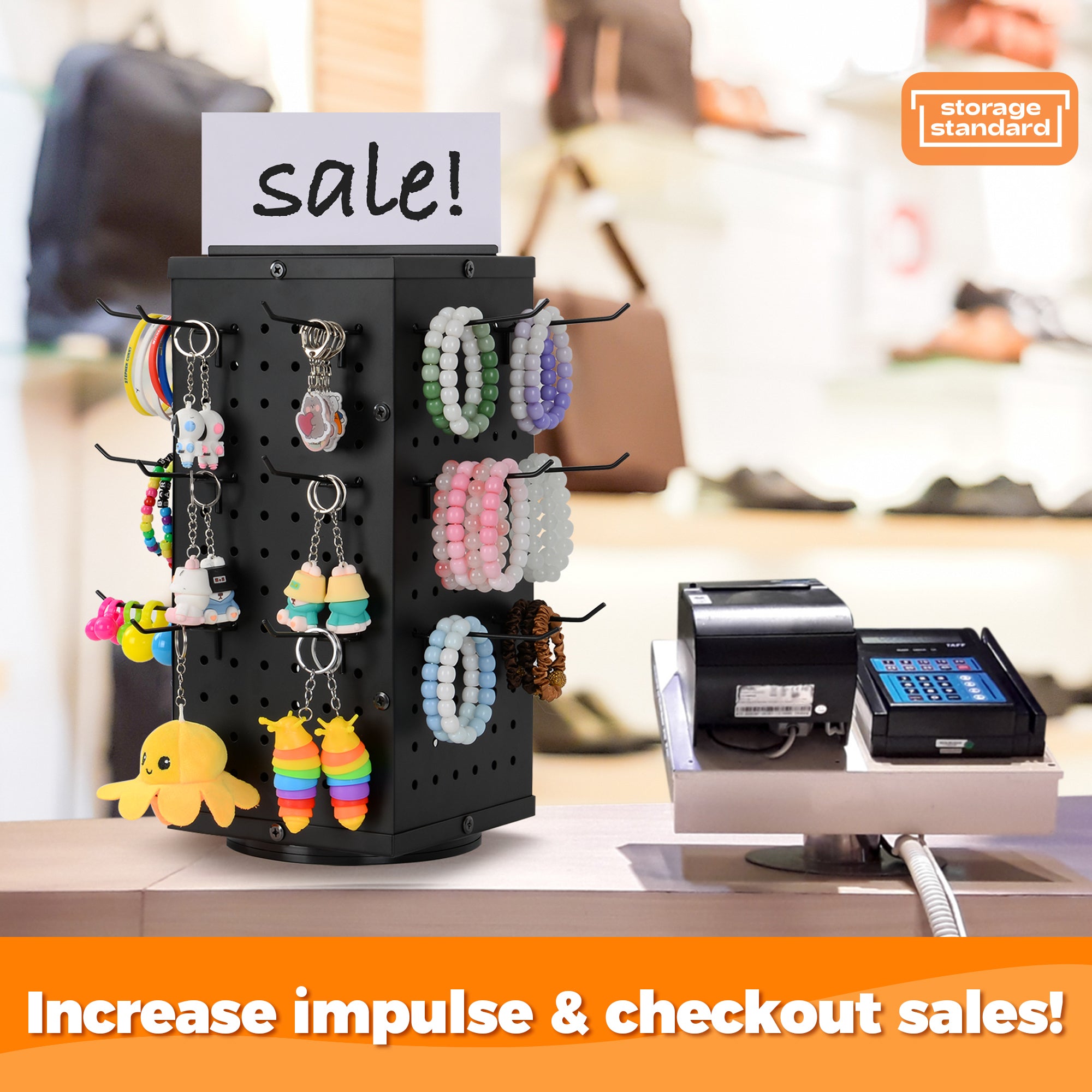 Rotating Pegboard Display Stand With 24 Hooks - Metal Spinning Peg Boa ...