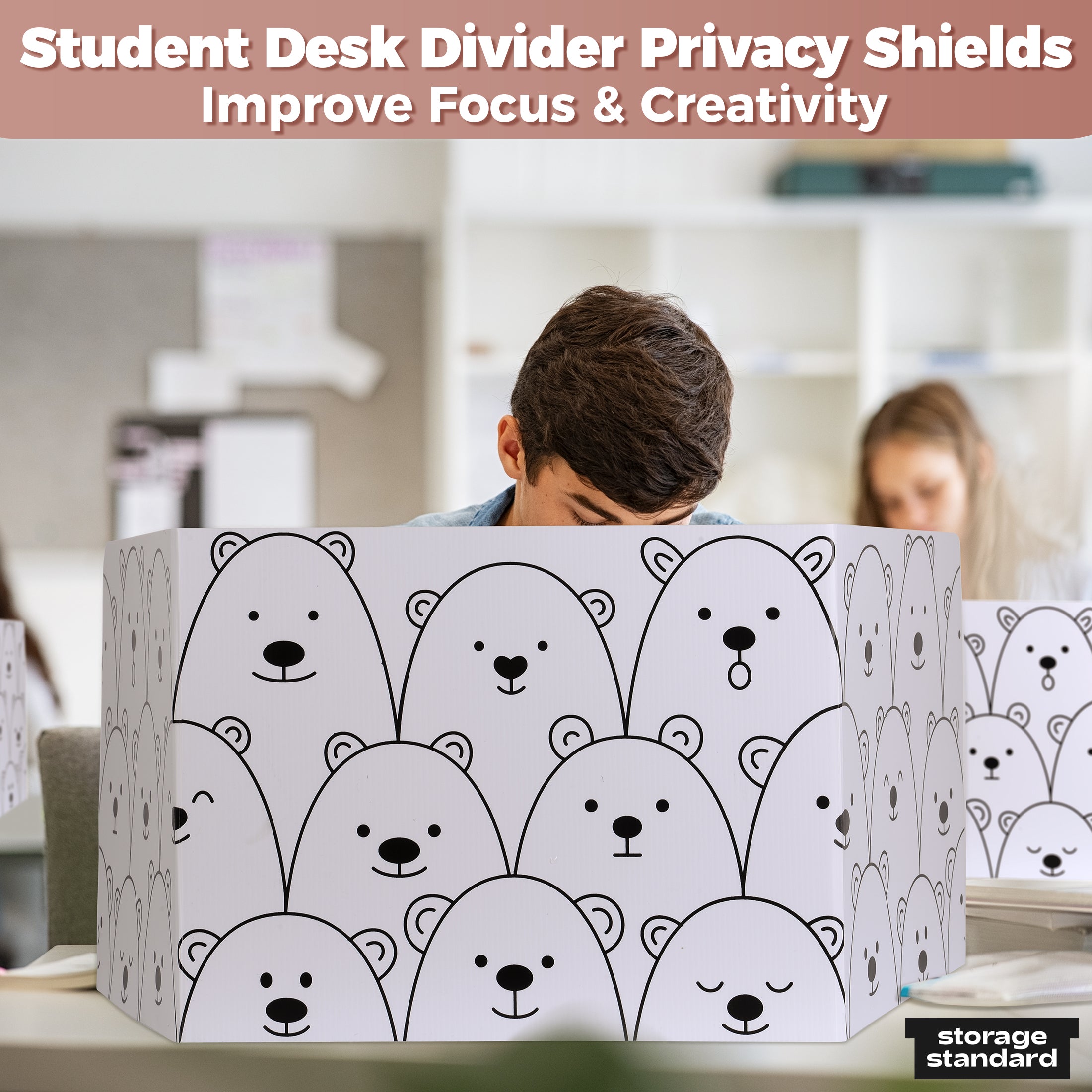 22-Pack Desk Dividers for Students - Cute Bear Design Durable & Waterproof Plastic Privacy Shield Divider, Classroom Folders Teacher Supplies, Easy-To-Clean Plastic Study Carrel Folder Boards for Student Desks