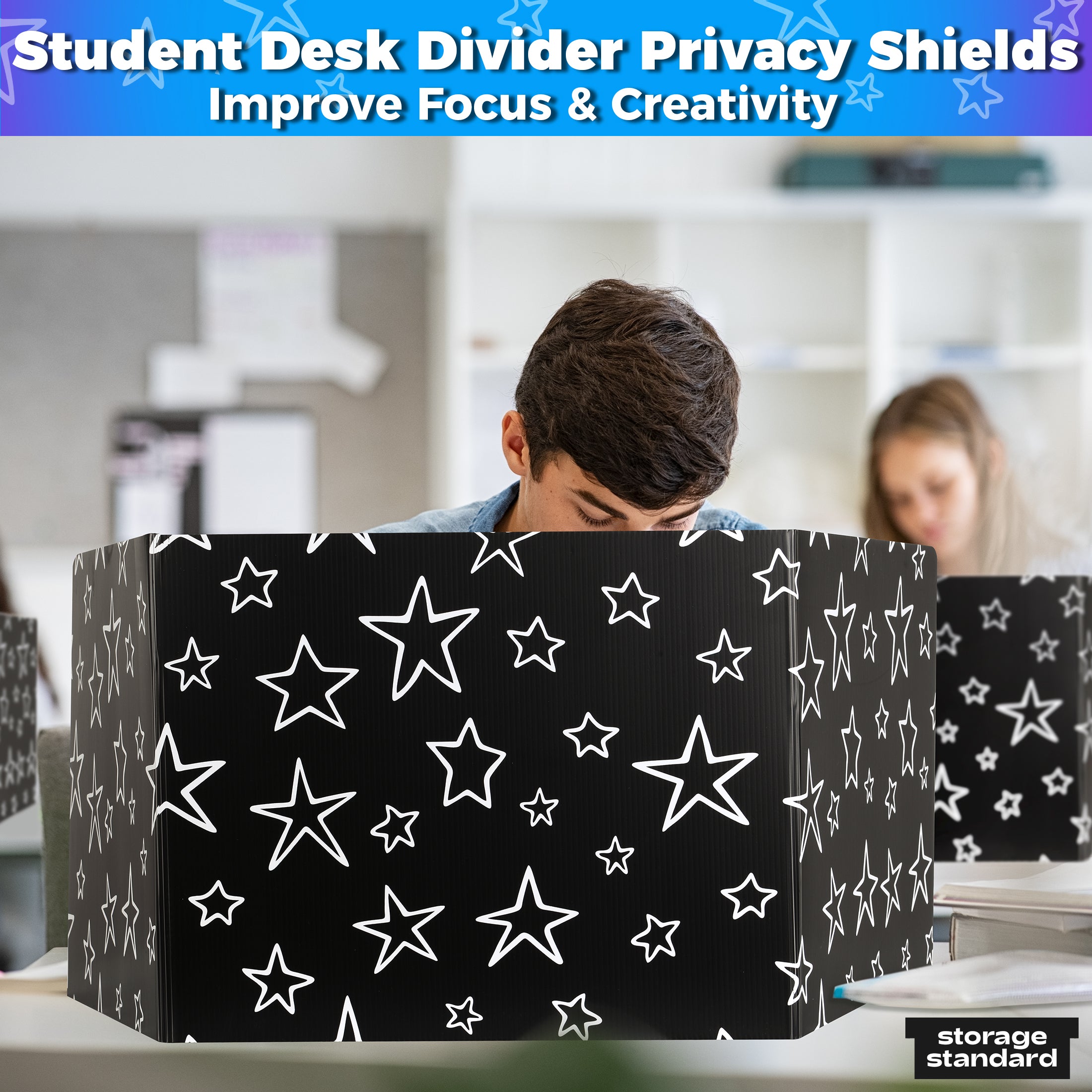 22-Pack Desk Dividers for Students - Star Design Durable & Waterproof Plastic Study Carrel Divider, Classroom Folders Teacher Supplies, Easy-To-Clean Plastic Privacy Shield Folder Boards for Student Desks