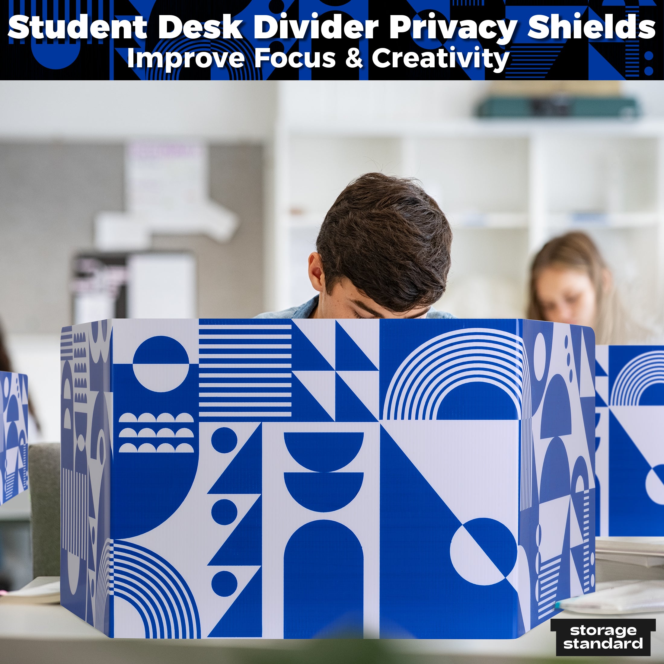 22-Pack Desk Dividers for Students - Geo Design Durable & Waterproof Plastic Privacy Shield Divider, Classroom Folders Teacher Supplies, Easy-To-Clean Plastic Study Carrel Folder Boards for Student Desks