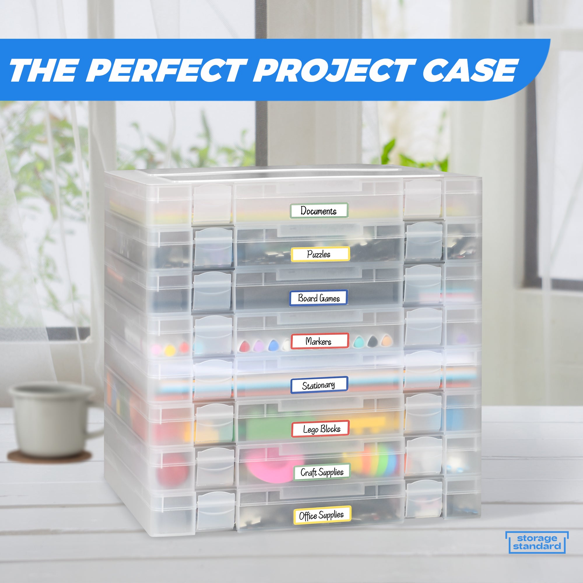 4-Pack Art and Craft Organizers and Storage Case - Semi Transparent Stackable Plastic Craft Storage Containers, Project Organizer Box Paper Organizer Custom Size Fits 8.5 x 11 Inch Papers & More, 12.4 x 10.8 x 1.7 Inches