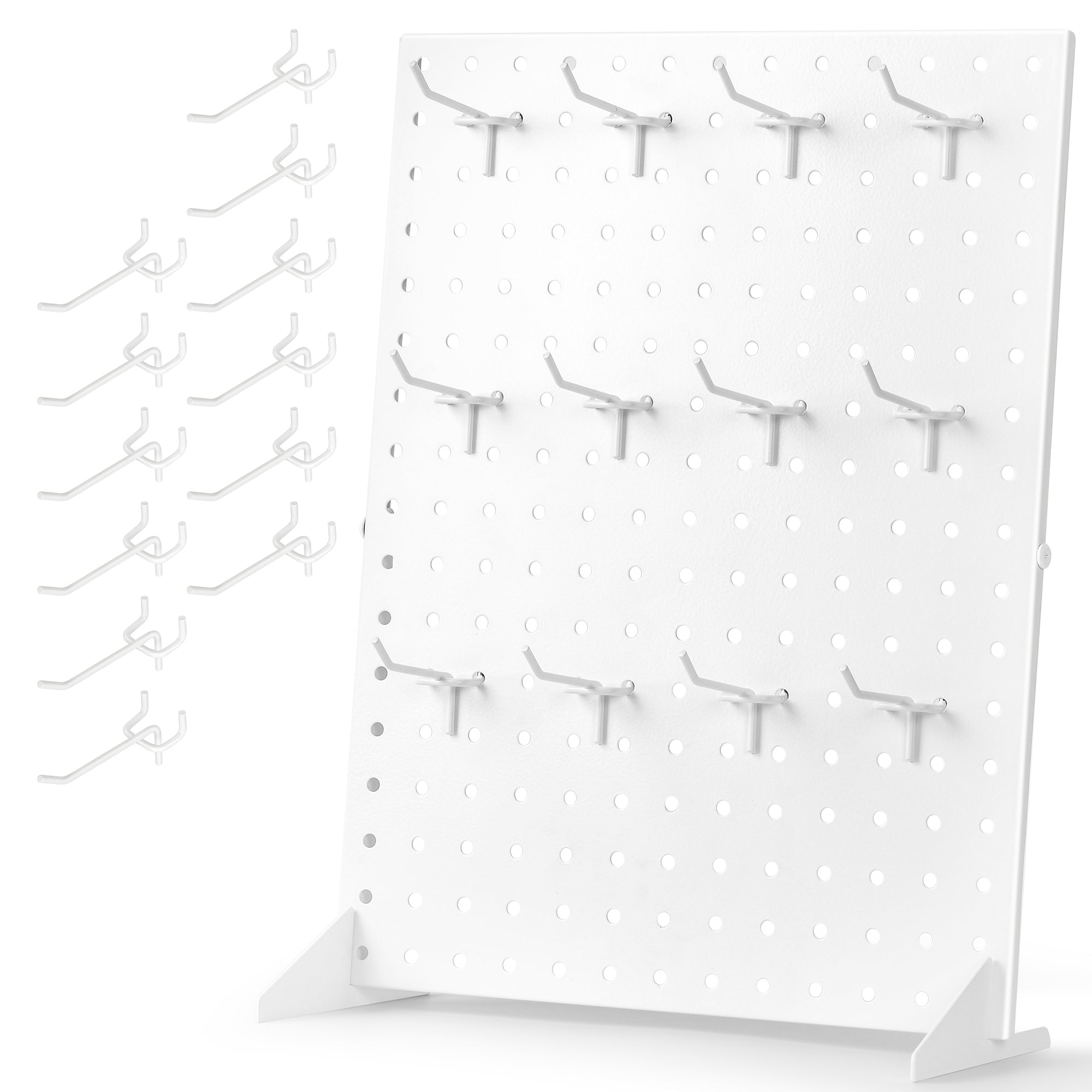 Peg Board Display Stand With 12 Hooks - White Metal Jewelry Retail Pegboard Racks for Craft Shows, Fairs and Selling Earrings - Sturdy Rack Stands for Retail Stores, Vendors & Events, 17 x 13