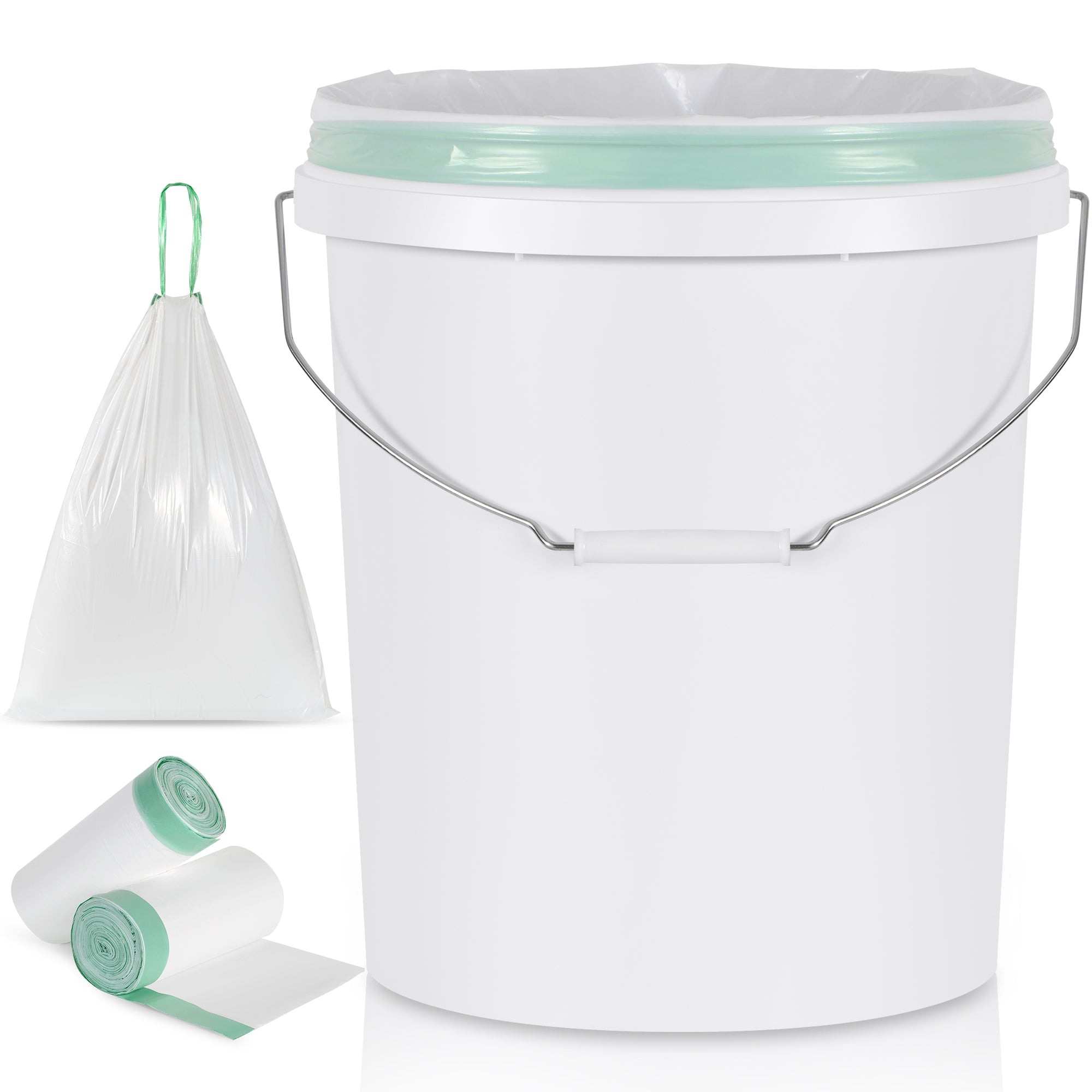 Storage Standard 110-Pack 5 Gallon Trash Bags Drawstring – Fits Five Gallon Buckets - White Small Garbage Bags for Bathroom Can, Leak-Resistant & Heavy-Duty 0.9 Mil Thick Plastic Small Trash Can Liners