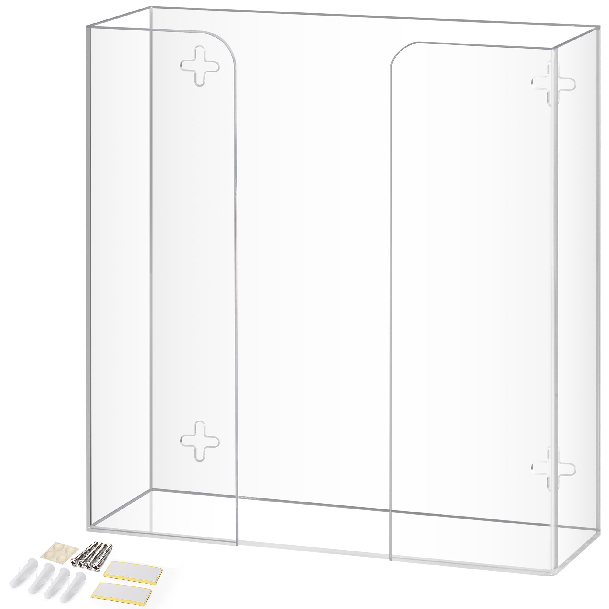 Storage Standard Double Glove Box Holder Dispenser - Kitchen, Medical, & Latex Glove Holder Wall Mount or Countertop, Universal Fit - Thick Acrylic, Easy to Use, Slide, & Load Open Top Design - Clear