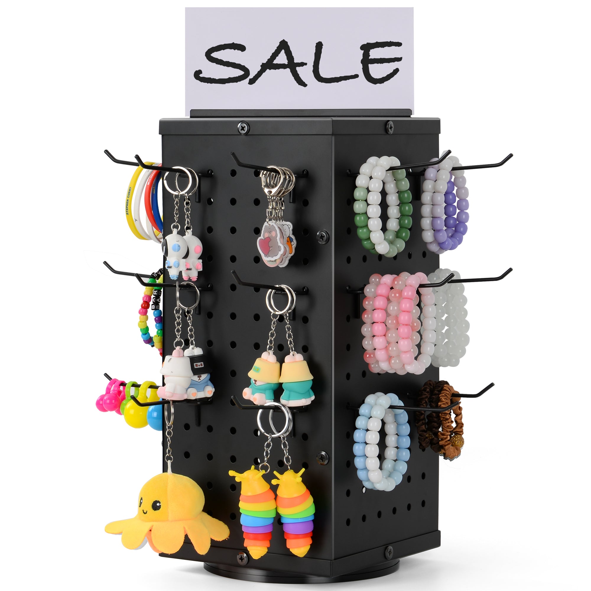 Rotating Pegboard Display Stand With 24 Hooks - Metal Spinning Peg Boa ...