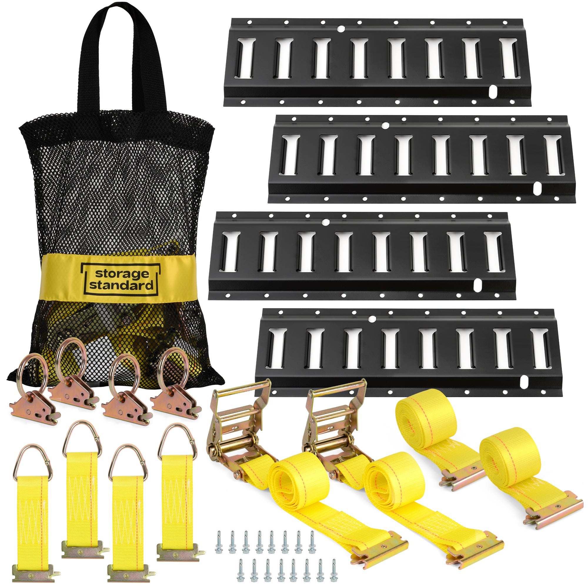 Storage Standard E Track Rail Tie-Down Kit - Trailer Tie Downs & Anchors, Cargo Control System – 4 Rails (16’’ Tracks) & E Track Accessories Kit - Enclosed Trailer Accessories & Service Truck Accessories