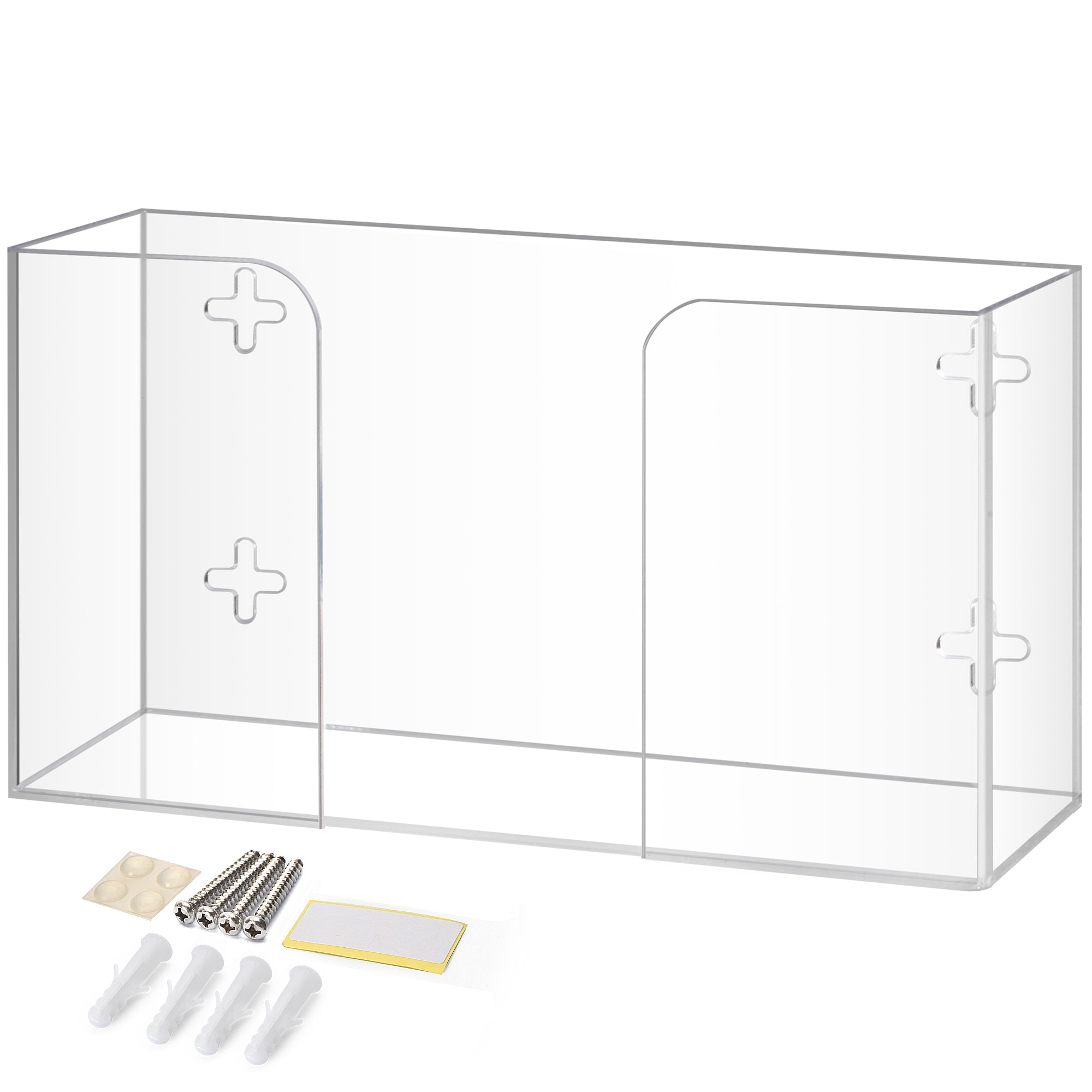 Storage Standard Glove Box Holder Dispenser - Kitchen, Medical, & Latex Glove Holder Wall Mount or Countertop, Universal Fit - Thick Acrylic, Easy to Use, Slide, & Load Open Top Design - Clear