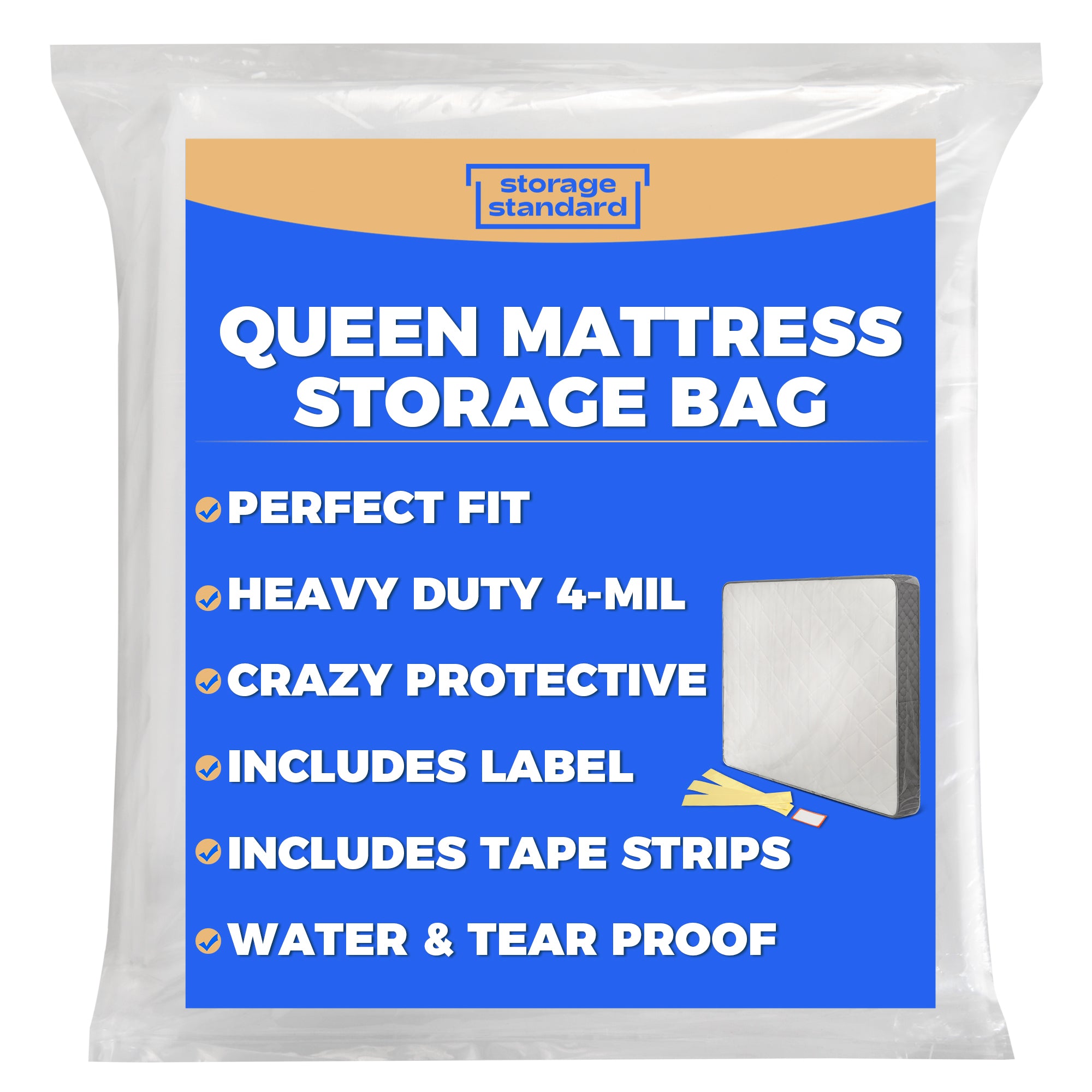 Queen Mattress Bags for Moving & Storage – Heavy Duty Thick 4mil Reusable Queen Mattress Storage Bag, Waterproof Plastic Mattress Cover for Moving - Fits Queen Size Bed - 1 Clear Bag, 100 x 64 x 15 Inches