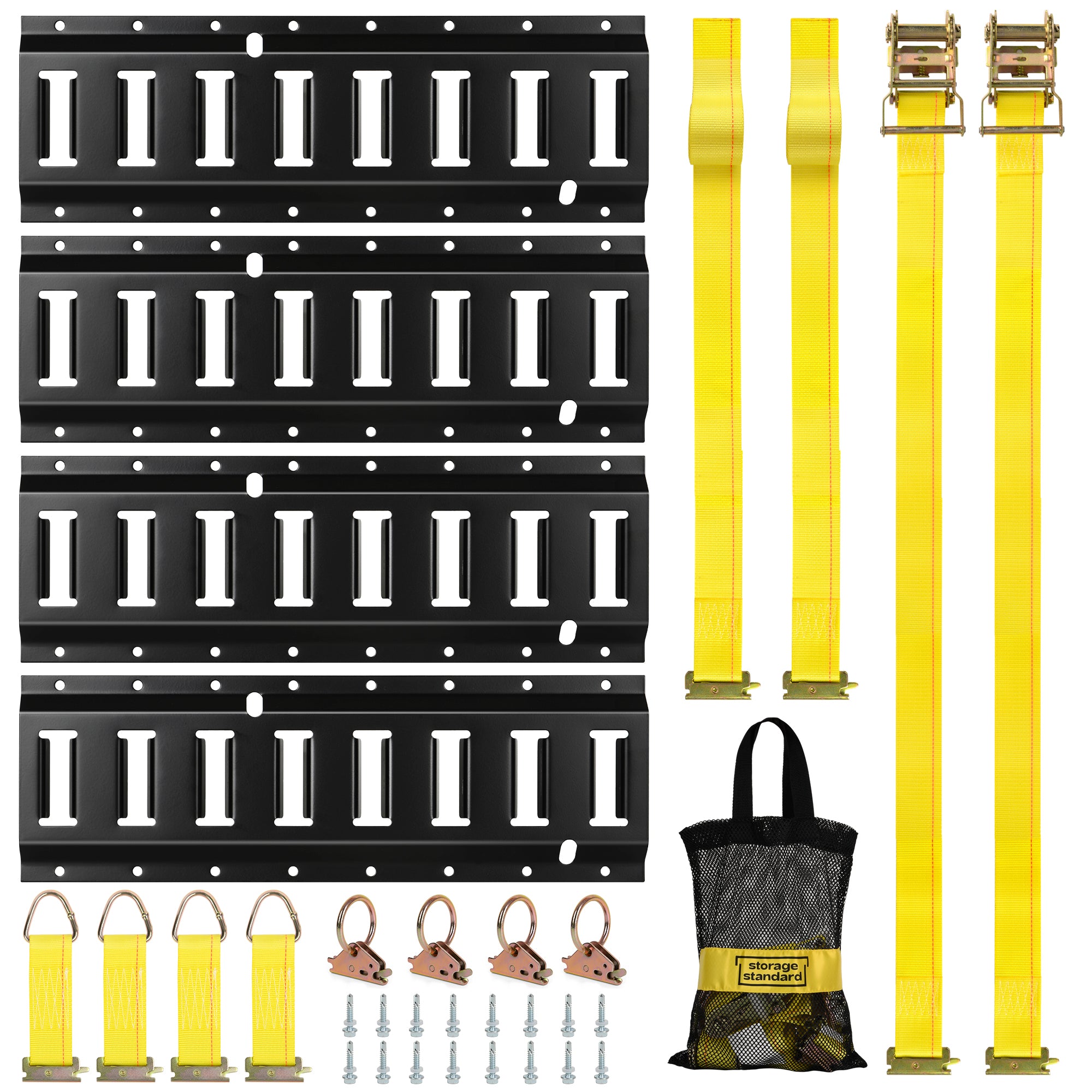 Storage Standard E Track Rail Tie-Down Kit - Trailer Tie Downs & Anchors, Cargo Control System – 4 Rails (16’’ Tracks) & E Track Accessories Kit - Enclosed Trailer Accessories & Service Truck Accessories