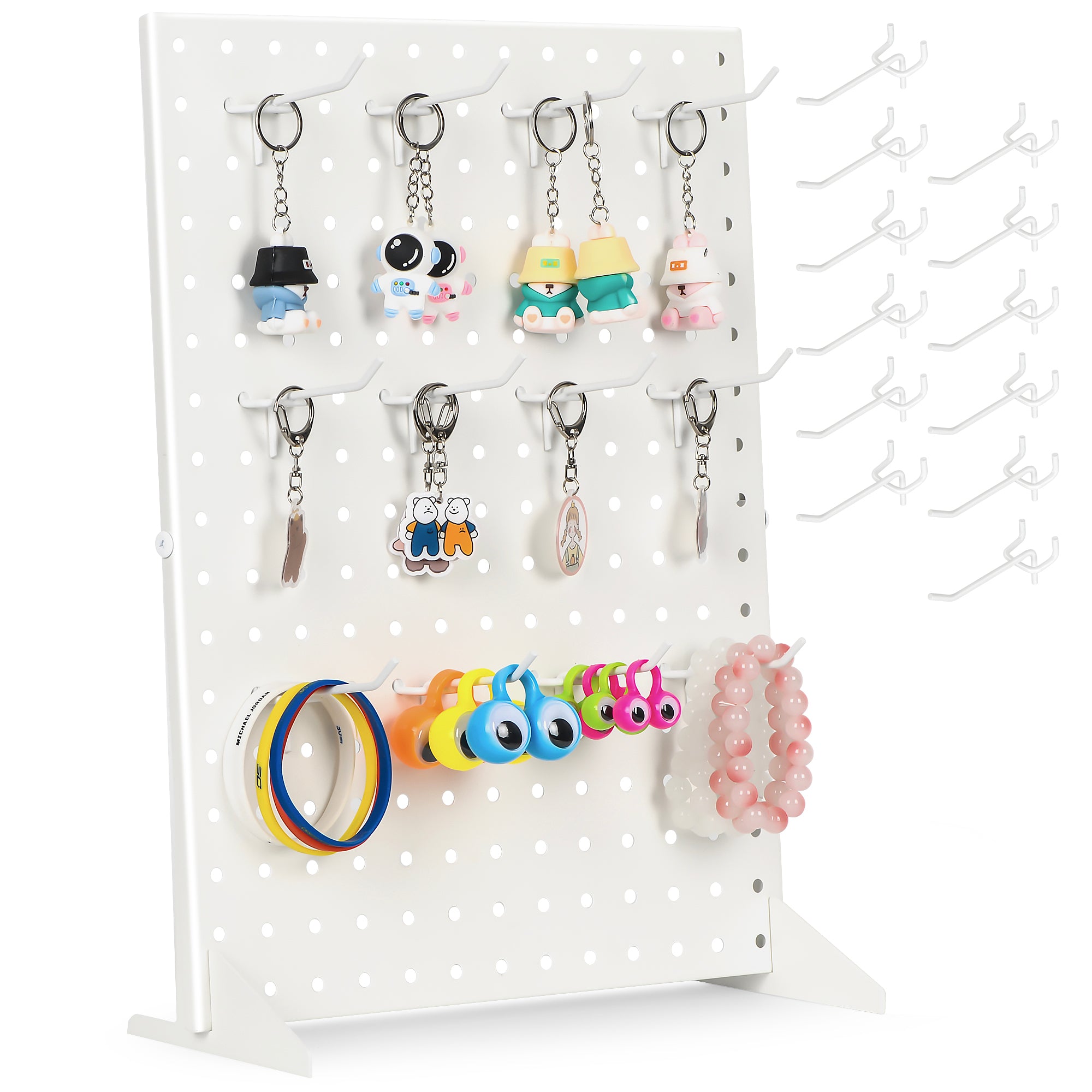 Peg Board Display Stand With 12 Hooks - White Metal Jewelry Retail Pegboard Racks for Craft Shows, Fairs and Selling Earrings - Sturdy Rack Stands for Retail Stores, Vendors & Events, 17 x 13