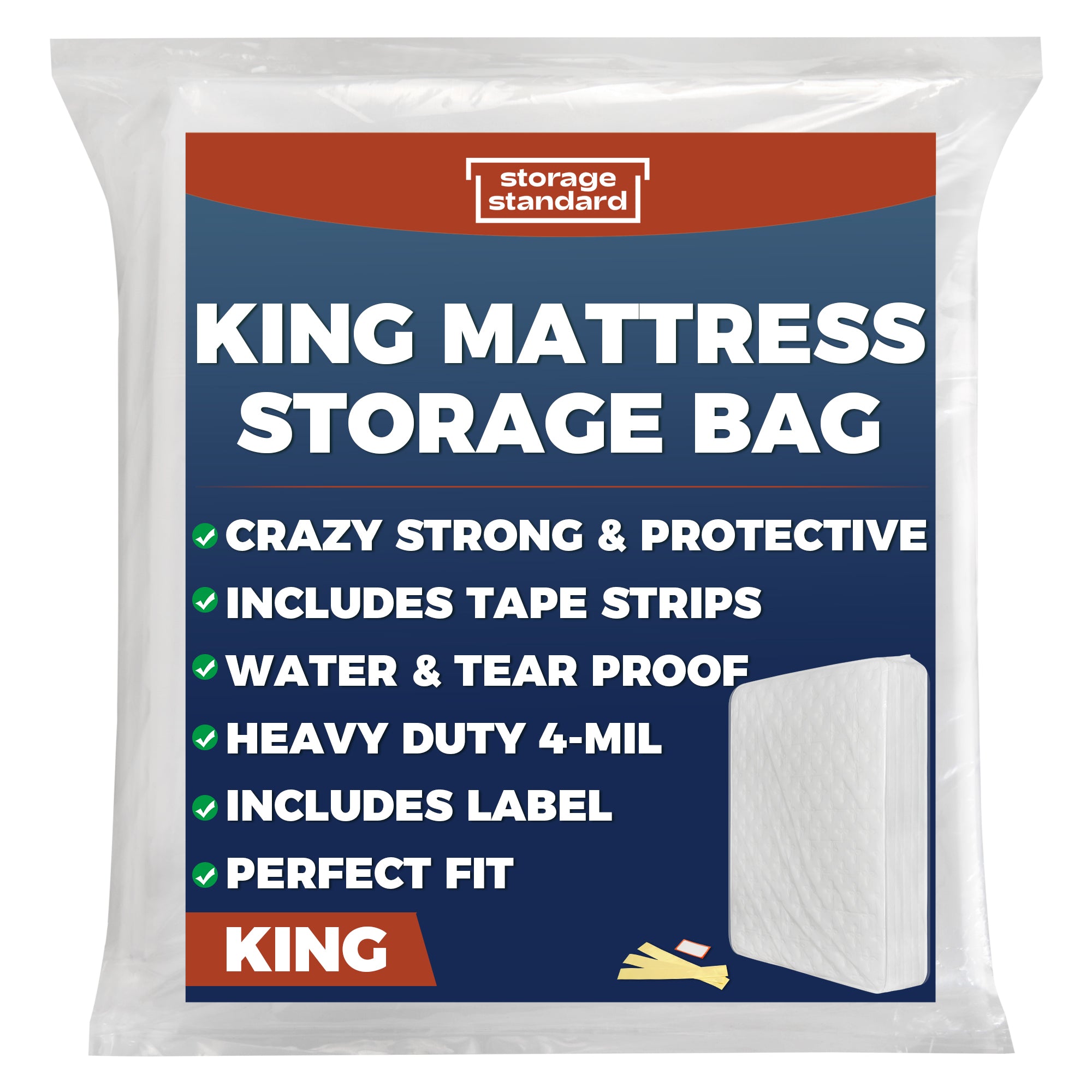 King Mattress Bags for Moving & Storage – Heavy Duty Thick 4mil Reusable Mattress Storage Bag, Waterproof Plastic Mattress Cover for Moving - Fits King Size Bed - 1 Clear Bag, 100 x 80 x 15 Inches