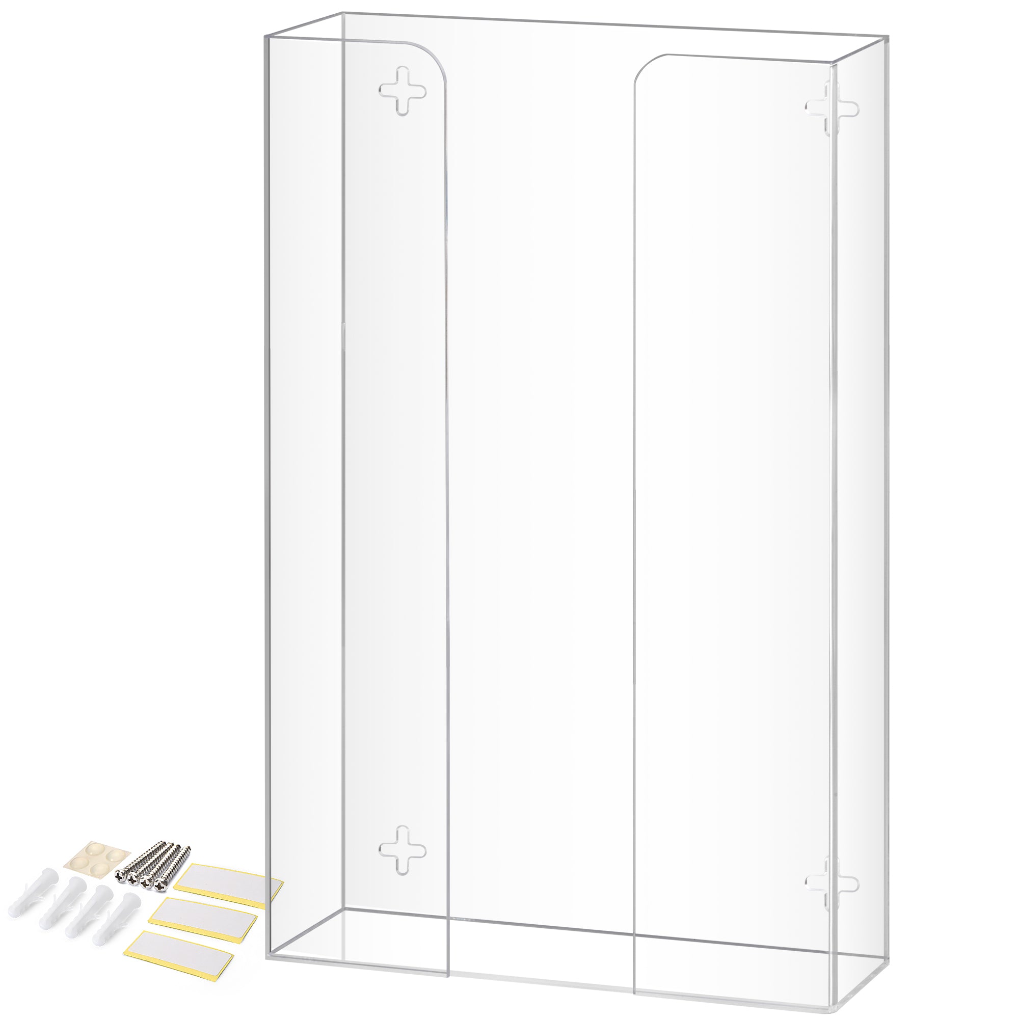 Storage Standard Triple Glove Box Holder Dispenser - Kitchen, Medical, & Latex Glove Holder Wall Mount or Countertop, Universal Fit - Thick Acrylic, Easy to Use, Slide, & Load Open Top Design - Clear