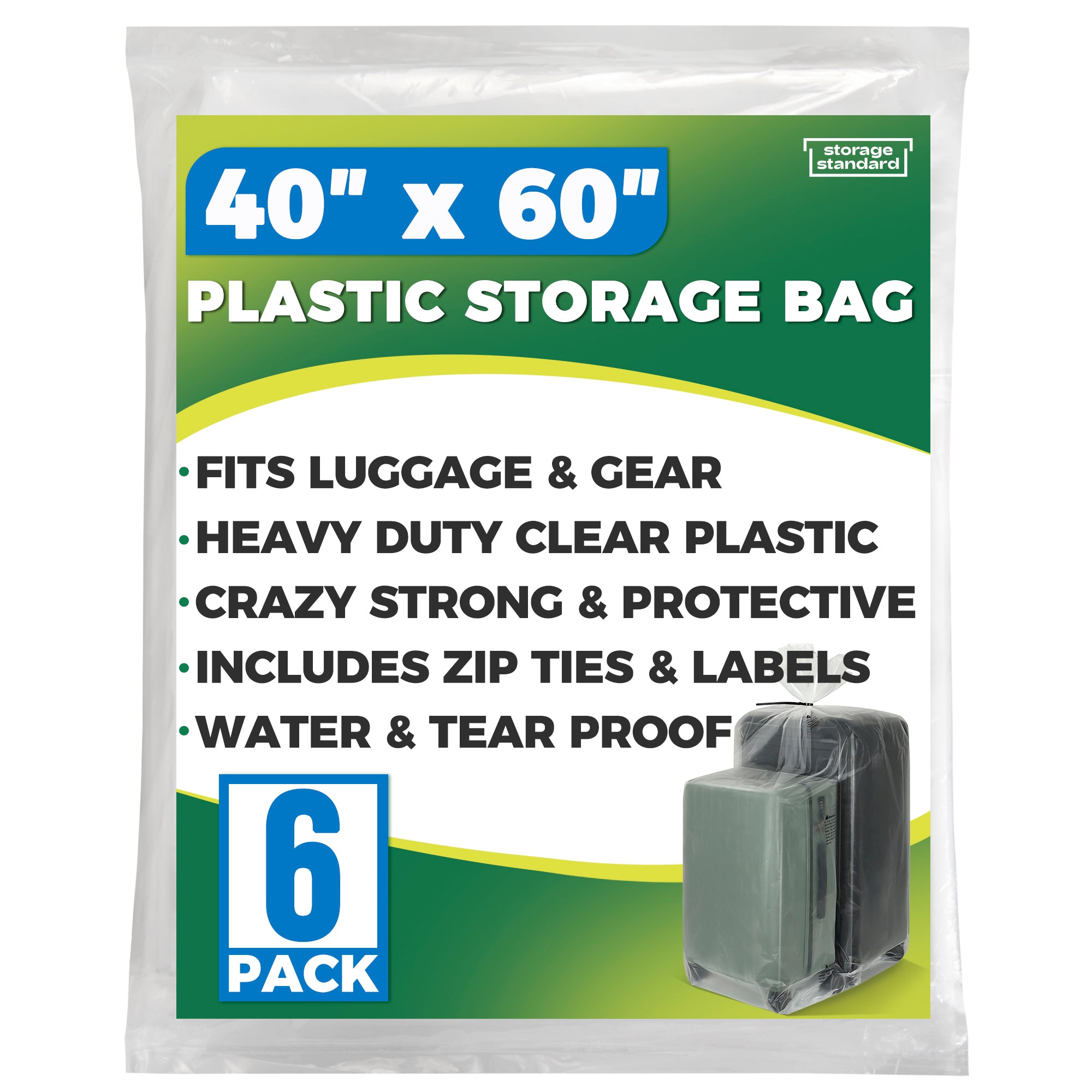 Storage Standard Large Clear Plastic Bags for Storage 6-Pack - Waterpr