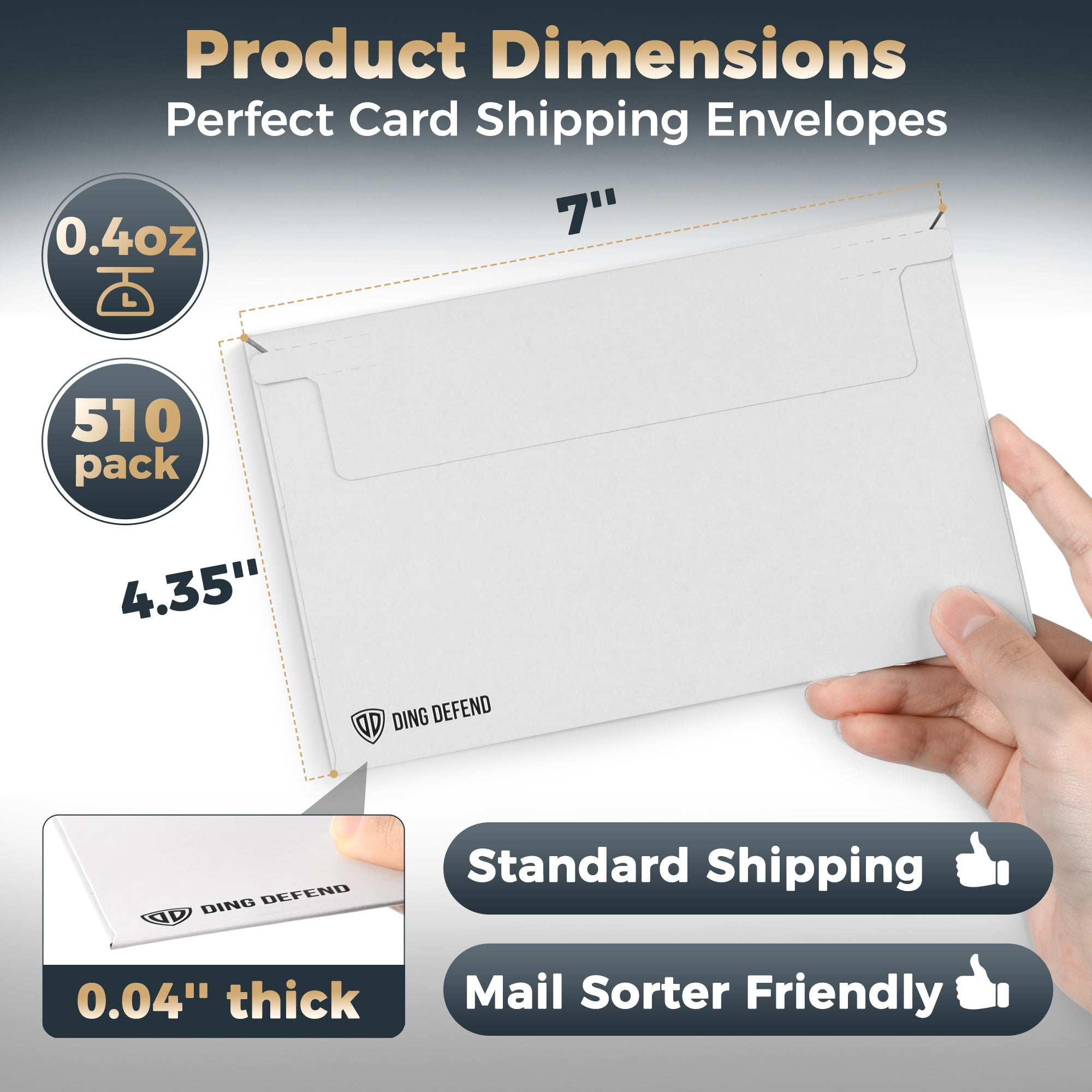 510-Pack Card Shipping Envelopes - 7 x 4.35 Inches Trading Cards Self-Adhesive Mailers, Perfect Fit for Semi-Rigid Sleeves, Toploaders & Ding Defend Protectors - Hobby Mailing Supplies