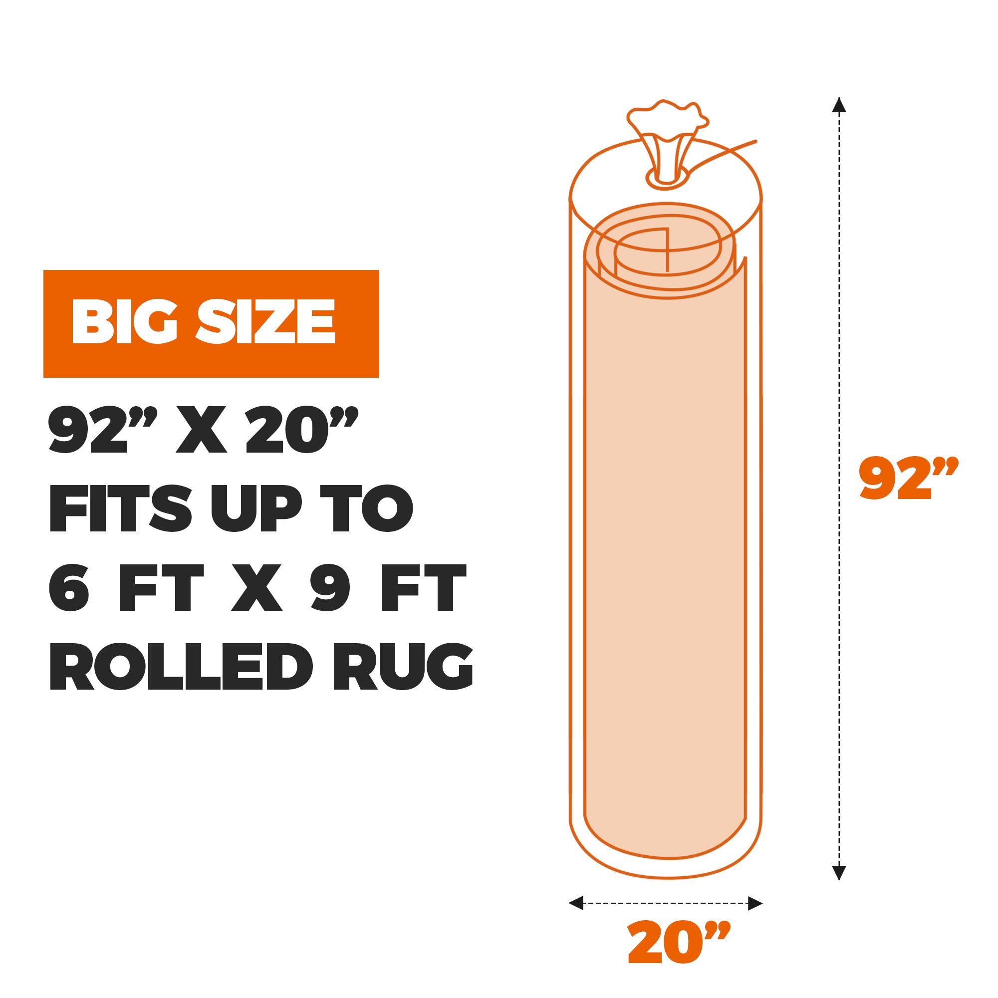 Heavy Duty Rug Storage Bag - Reusable Rug Shipping Bag, Waterproof Plastic Rug Cover - Fits Rolled Carpet Up to 6 Feet x 9 Feet, 4 Mil Thick Tear Proof Plastic Storage Bag - 1 Clear Bag, 92 Inches x 20 Inches