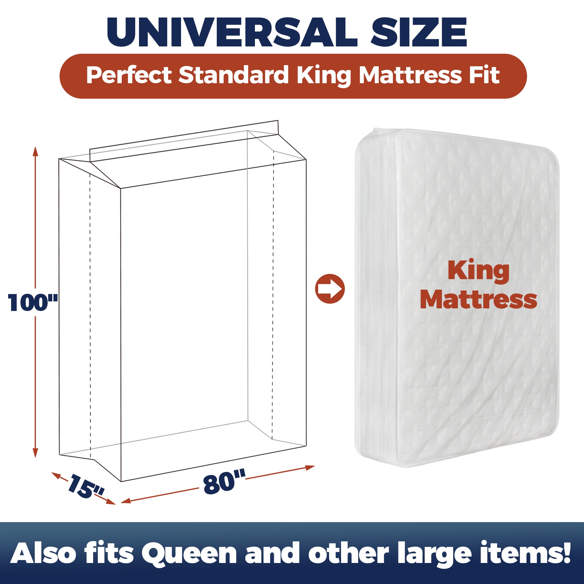 King Mattress Bags for Moving & Storage – Heavy Duty Thick 4mil Reusable Mattress Storage Bag, Waterproof Plastic Mattress Cover for Moving - Fits King Size Bed - 1 Clear Bag, 100 x 80 x 15 Inches