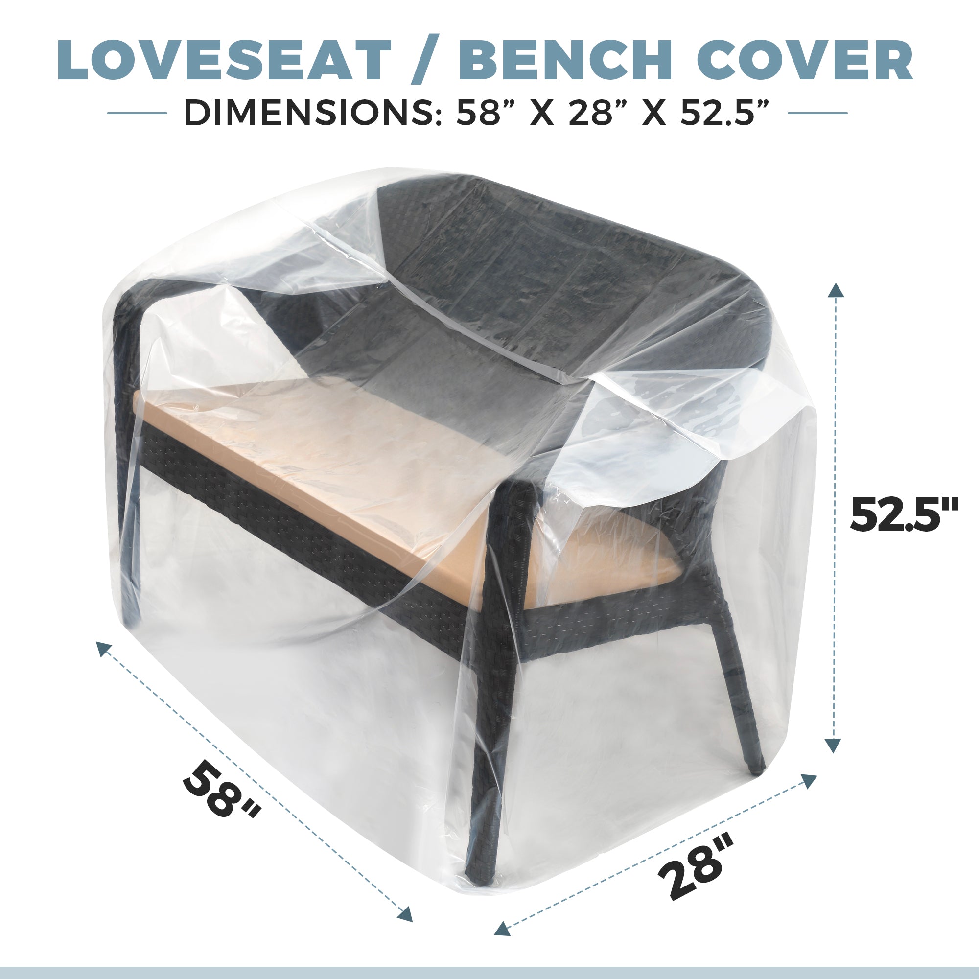 2-Pack Patio Loveseat Bench Cover - Reusable & Heavy-Duty Clear Plastic Outdoor Patio Furniture Covers Waterproof, Extra-Thick Outdoor Furniture Waterproof Couch Outdoor Cushion Covering, 58" x 28" x 52.5"