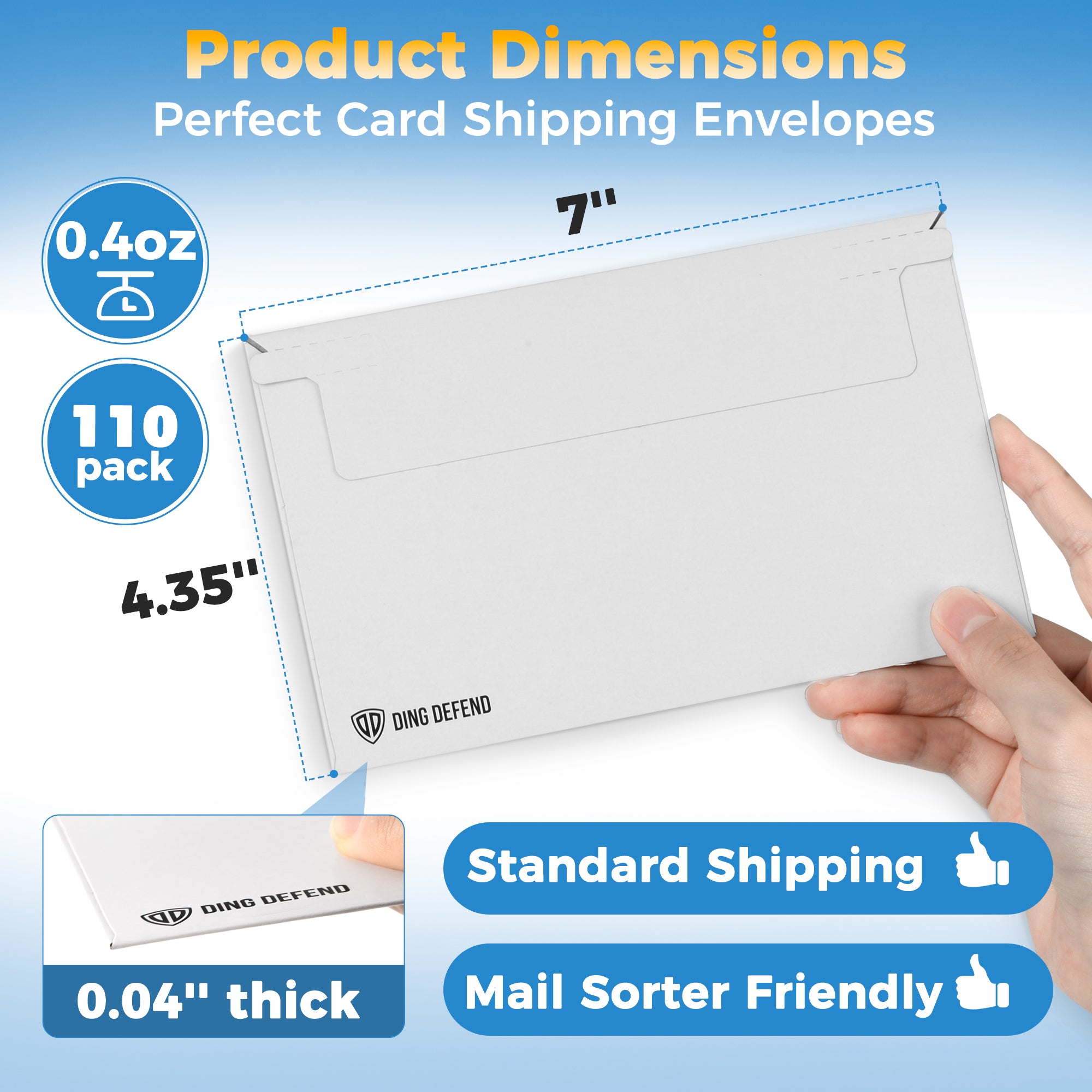 110-Pack Card Shipping Envelopes - 7 x 4.35 Inches Trading Cards Self-Adhesive Mailers, Perfect Fit for Semi-Rigid Sleeves, Toploaders & Ding Defend Protectors - Hobby Mailing Supplies