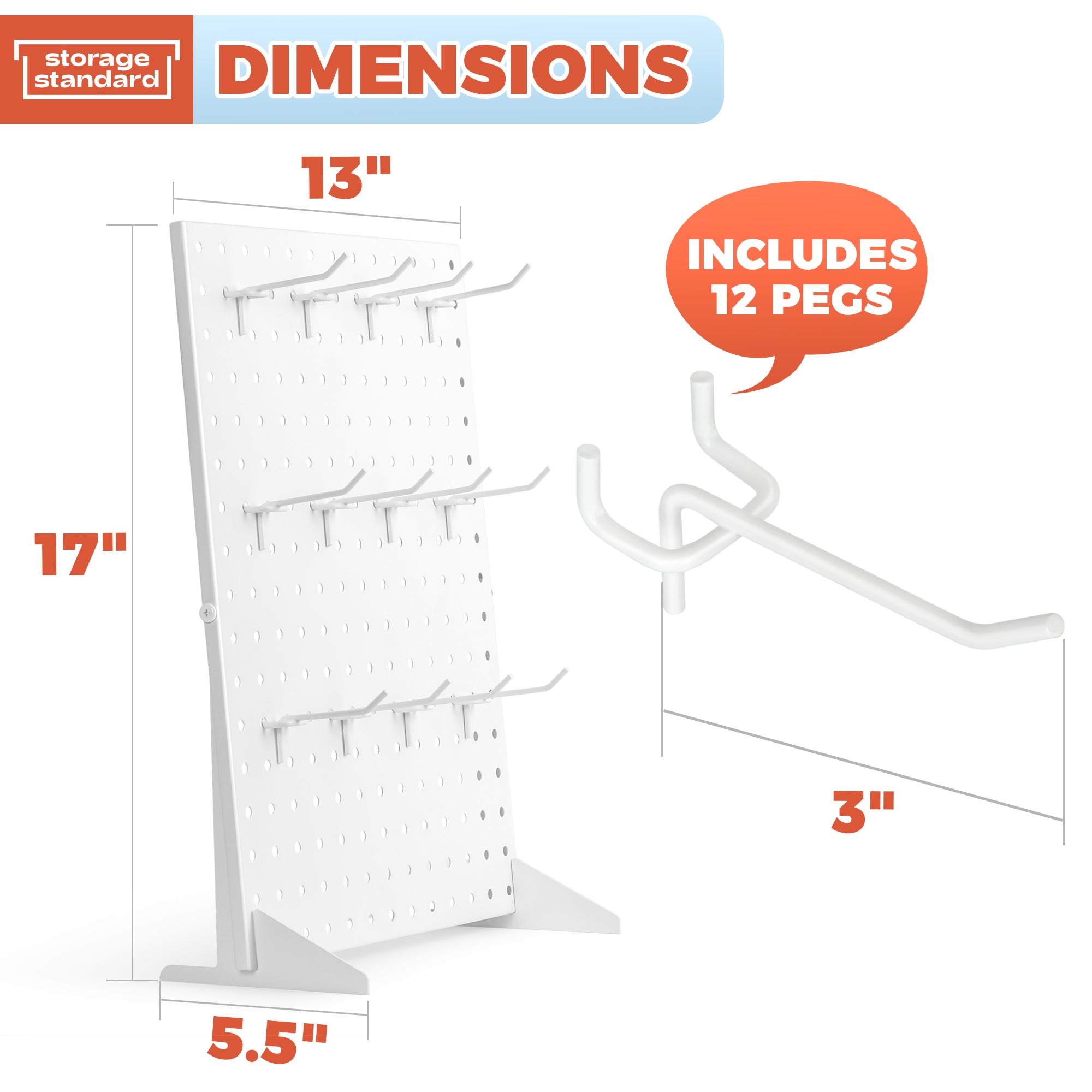 Peg Board Display Stand With 12 Hooks - White Metal Jewelry Retail Pegboard Racks for Craft Shows, Fairs and Selling Earrings - Sturdy Rack Stands for Retail Stores, Vendors & Events, 17 x 13