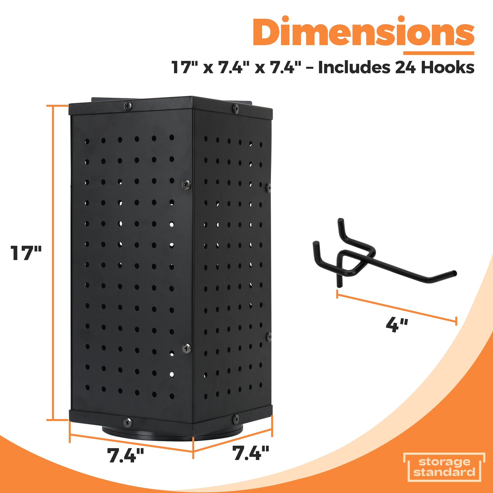 Rotating Pegboard Display Stand With 24 Hooks - Metal Spinning Peg Board Displays, Display Stands for Retail, Vendors, Selling & Shows - 4-Sided Craft Rack Organizer for Products, Accessories, Jewelry