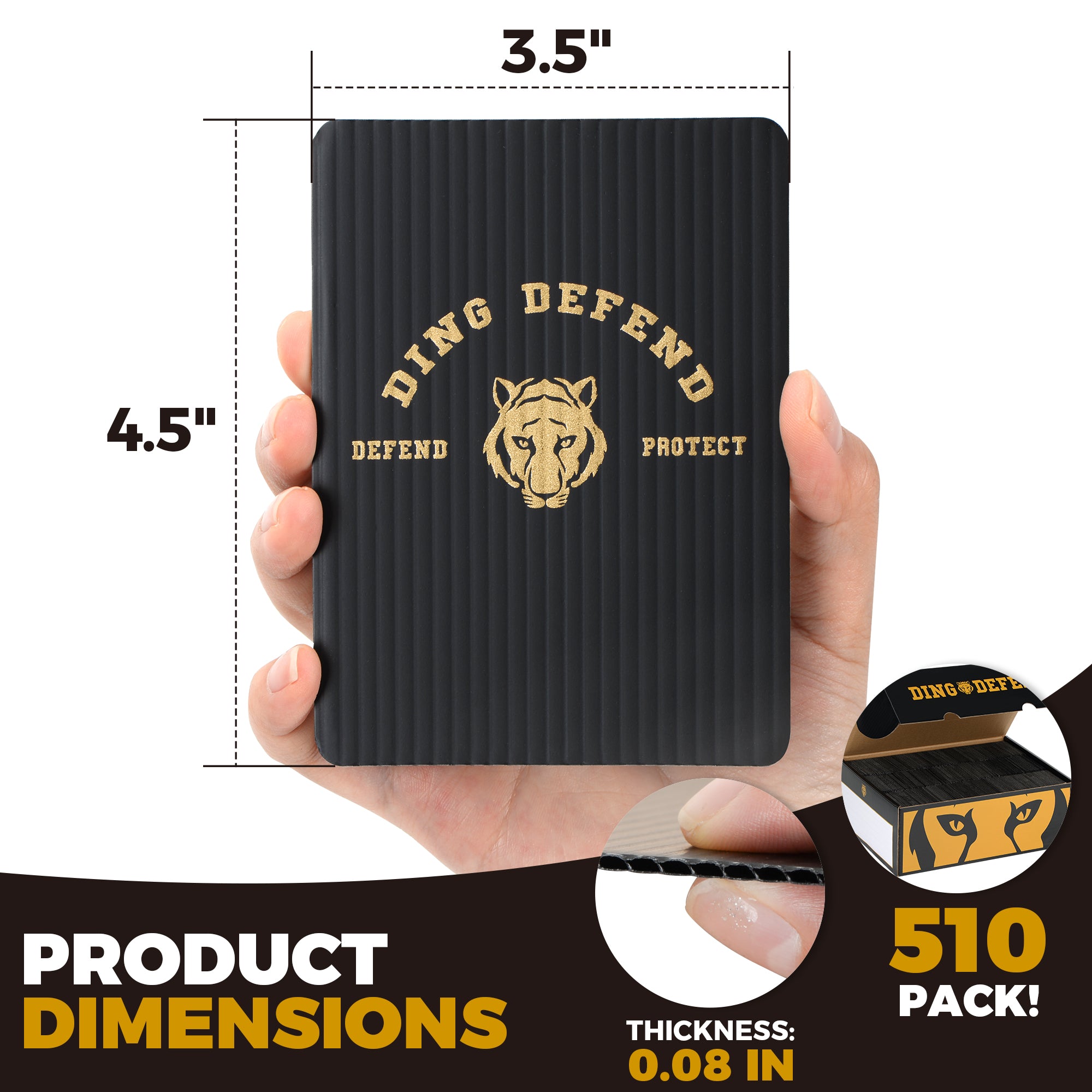 510 pack Ding Defend Trading Card Shipping Protectors Hard Plastic Card Slab - Tiger Design Card Guard for Collectible Cards, Card Mailing Supplies & Hobby Supplies - 3.5 x 4.5 Inches, Corrugated Packaging Pads