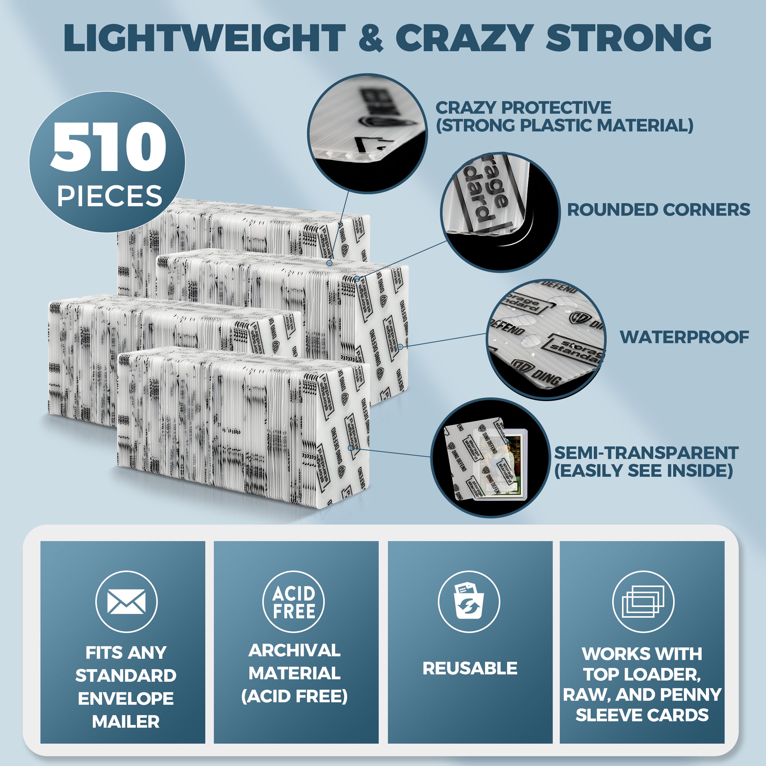 trading cards plastic sleeves Ding Defend by Storage Standard Trading Card Shipping Protectors 510 P