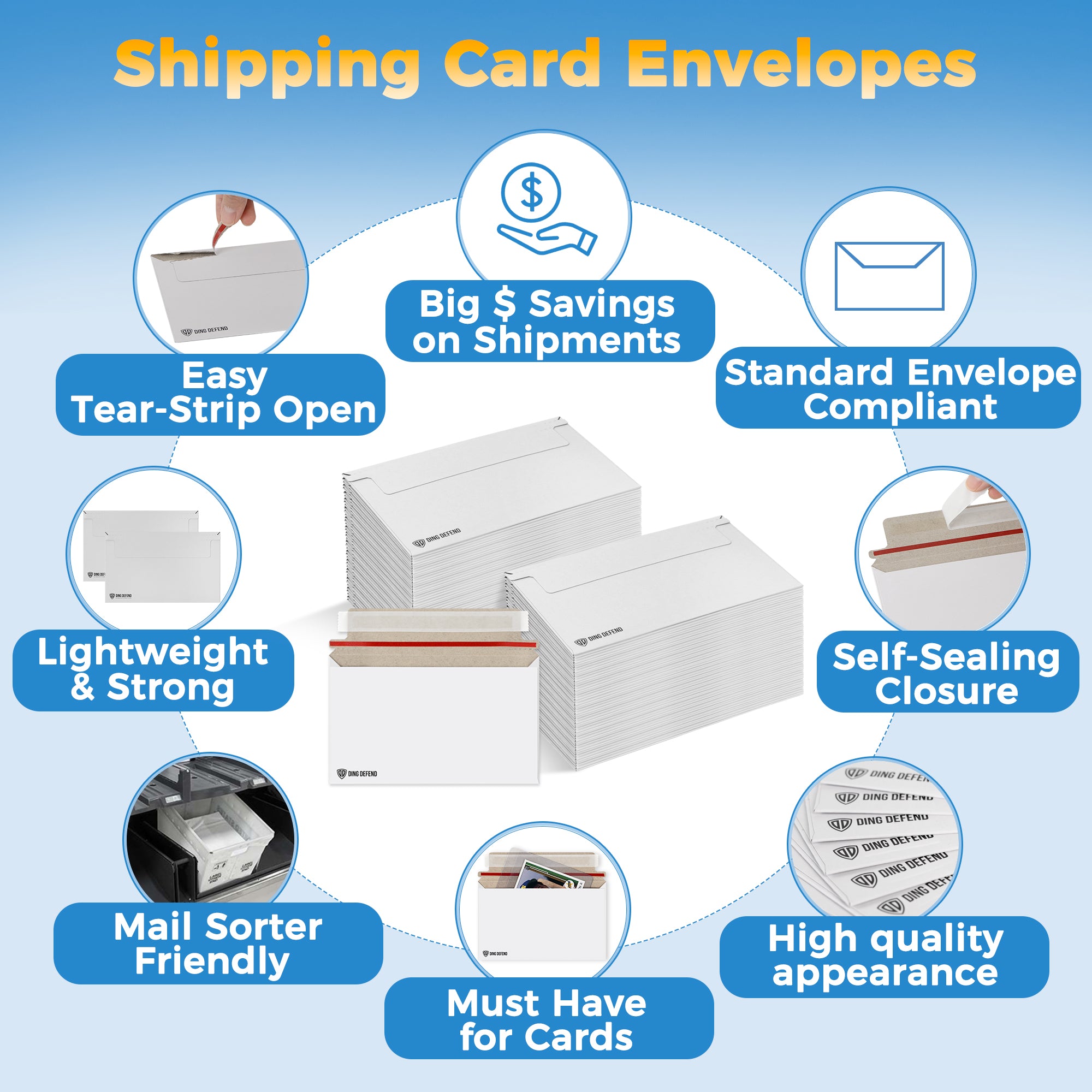 110-Pack Card Shipping Envelopes - 7 x 4.35 Inches Trading Cards Self-Adhesive Mailers, Perfect Fit for Semi-Rigid Sleeves, Toploaders & Ding Defend Protectors - Hobby Mailing Supplies