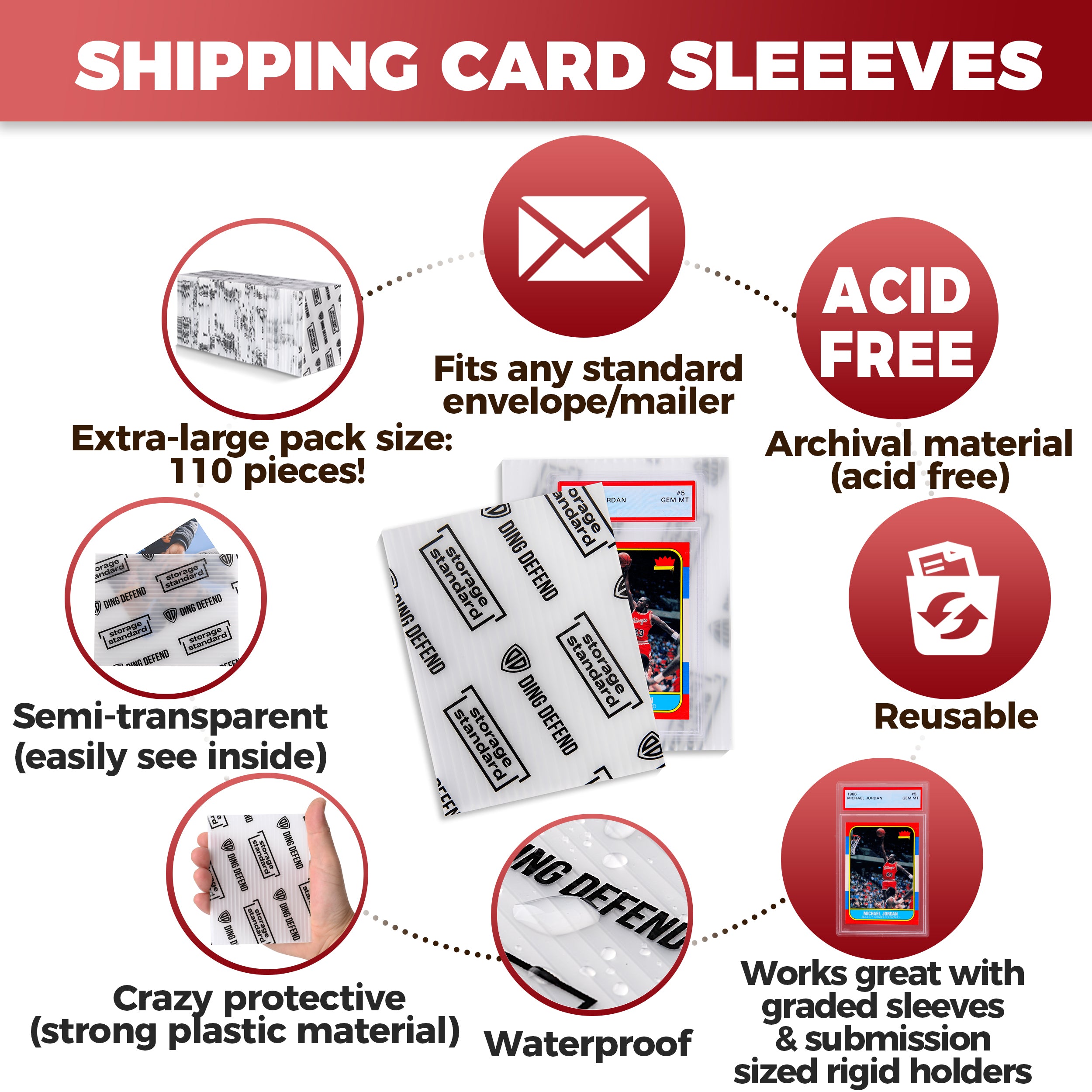 Card Protectors Trading Cards Shipping Supplies, 110-Pack 4'' x 6'' Graded Card Sleeves for Mailing Inserts, Plastic Semi Rigid Card Holder Better Than Corrugated Cardboard Sheets