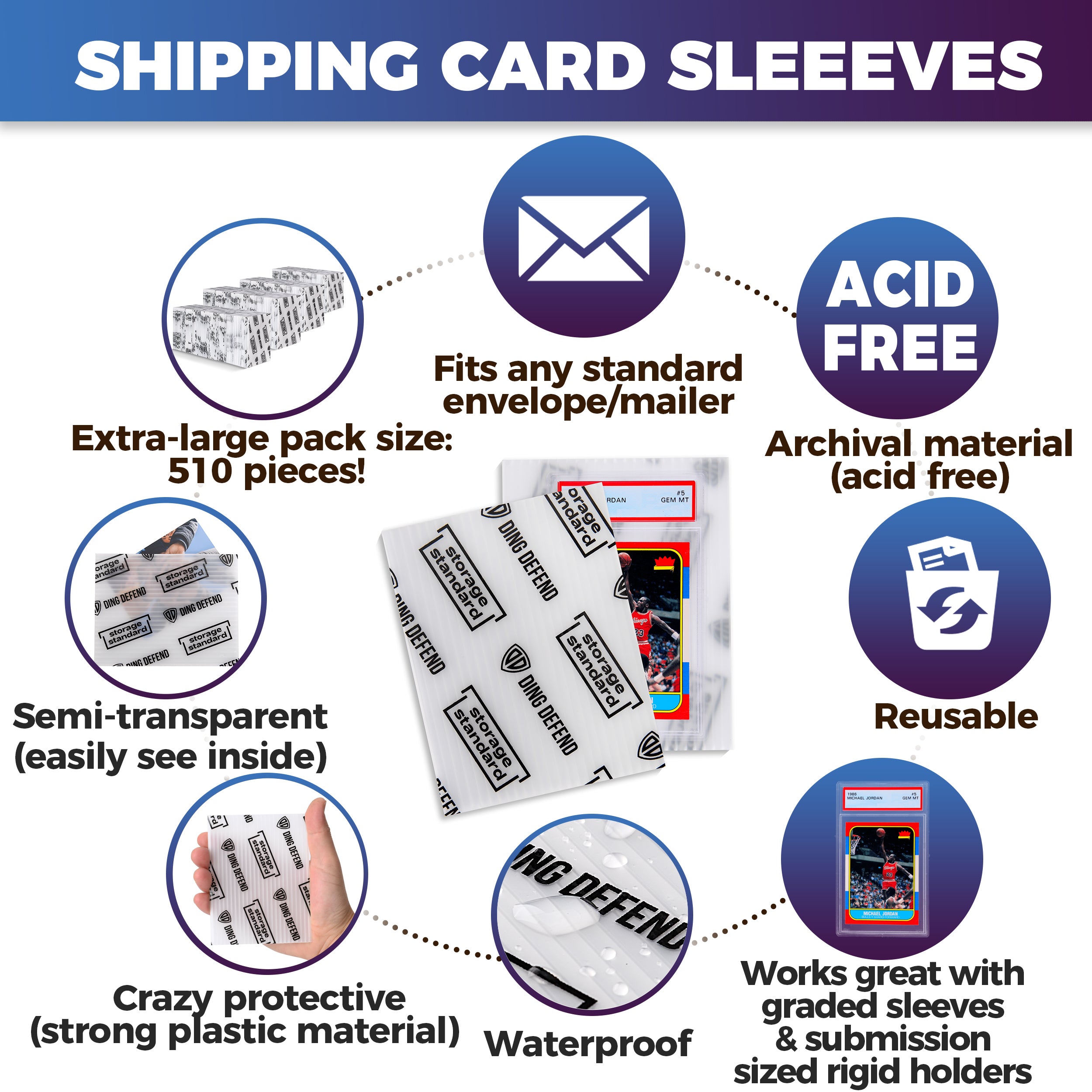 Card Protectors Trading Cards Shipping Supplies, 510-Pack 4'' x 6'' Graded Card Sleeves for Mailing Inserts, Plastic Semi Rigid Card Holder Better Than Corrugated Cardboard Sheets