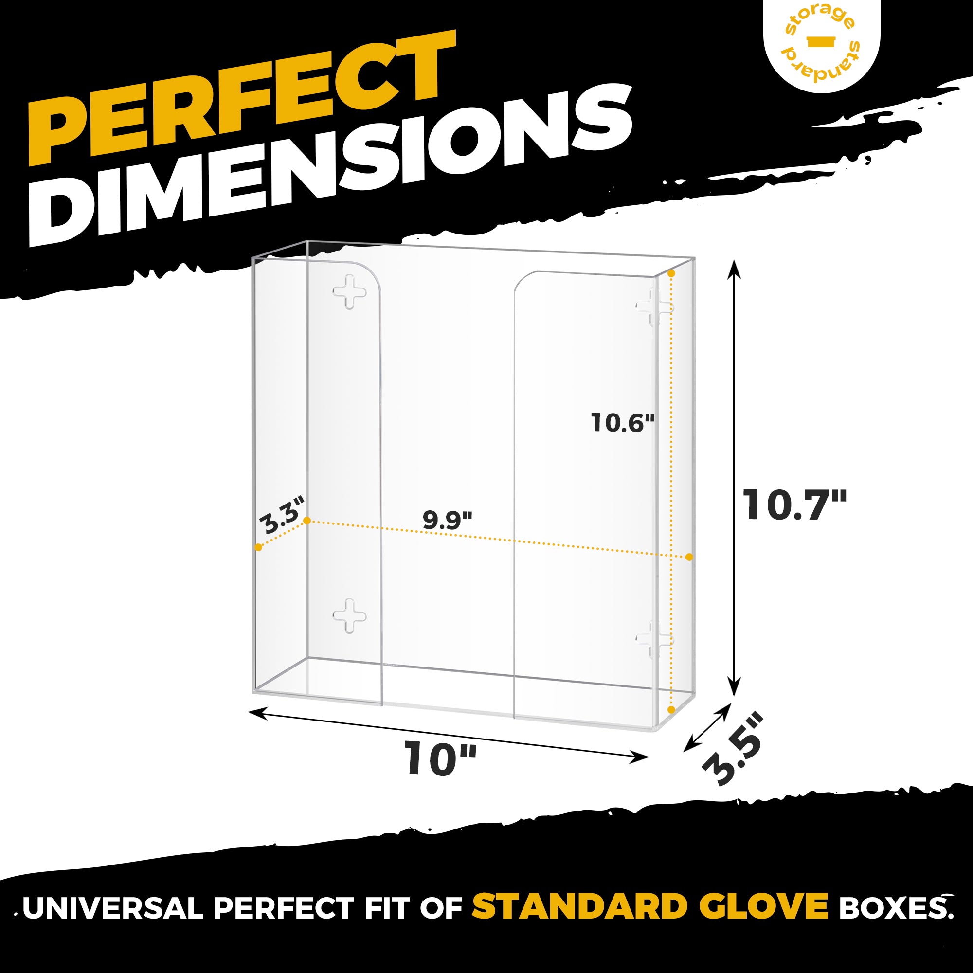 Storage Standard Double Glove Box Holder Dispenser - Kitchen, Medical, & Latex Glove Holder Wall Mount or Countertop, Universal Fit - Thick Acrylic, Easy to Use, Slide, & Load Open Top Design - Clear