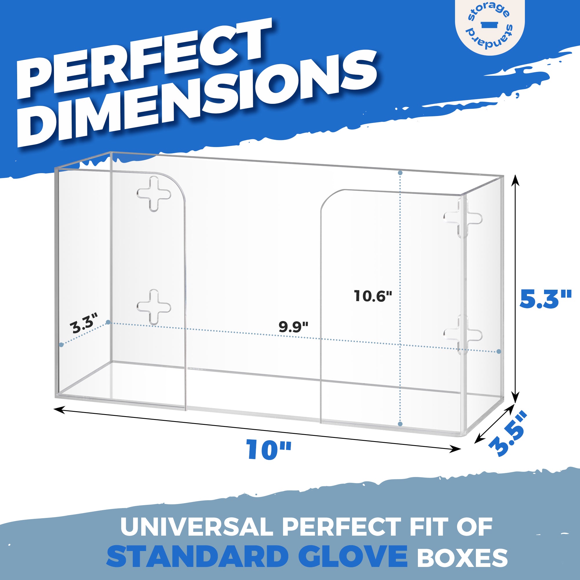 Storage Standard Glove Box Holder Dispenser - Kitchen, Medical, & Latex Glove Holder Wall Mount or Countertop, Universal Fit - Thick Acrylic, Easy to Use, Slide, & Load Open Top Design - Clear