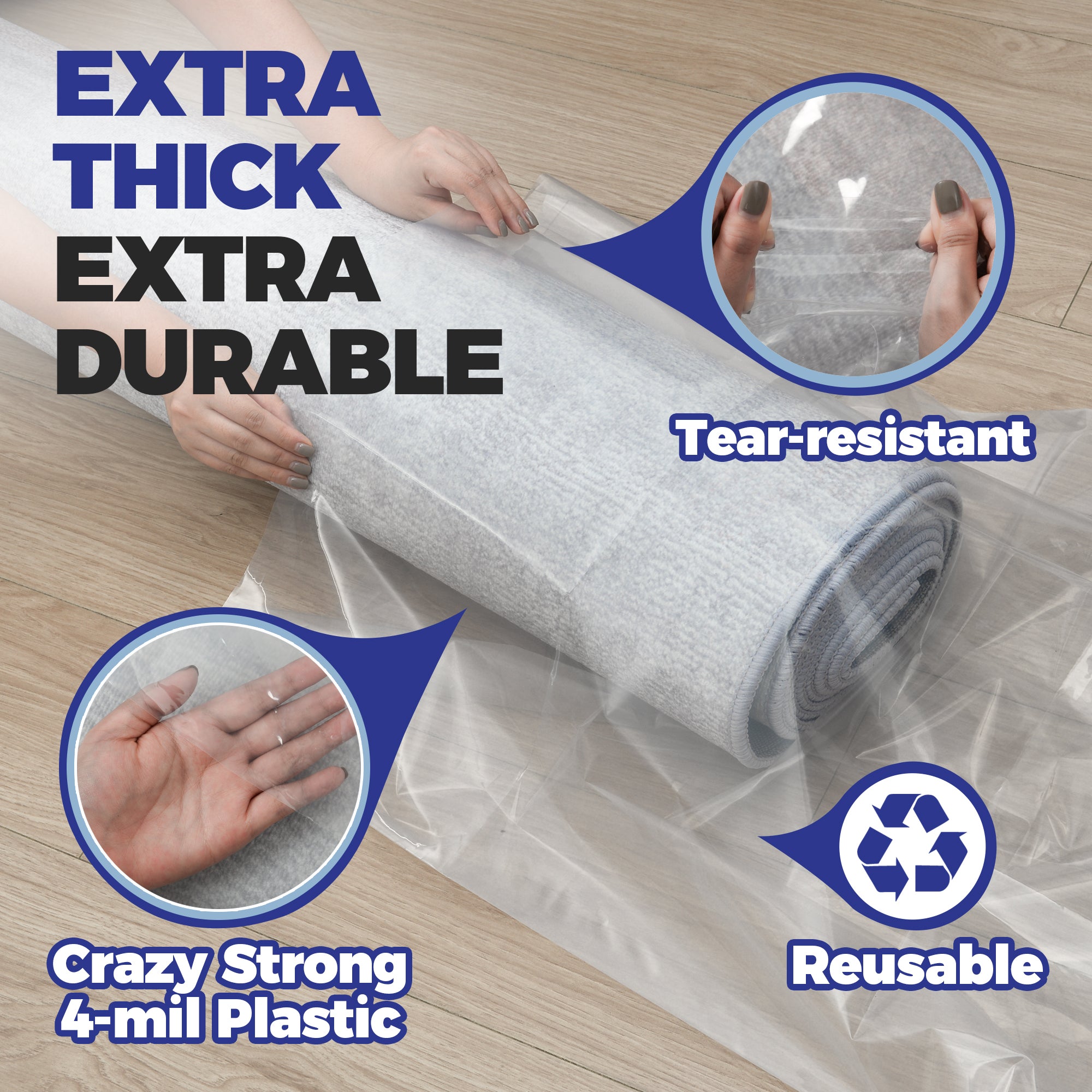 Heavy Duty Rug Storage Bag - Reusable Rug Shipping Bag, Waterproof Plastic Rug Cover - Fits Rolled Carpet Up to 9 Feet x 12 Feet, 4 Mil Thick Tear Proof Plastic Storage Bag - 1 Clear Bag, 130 Inches x 26 Inches