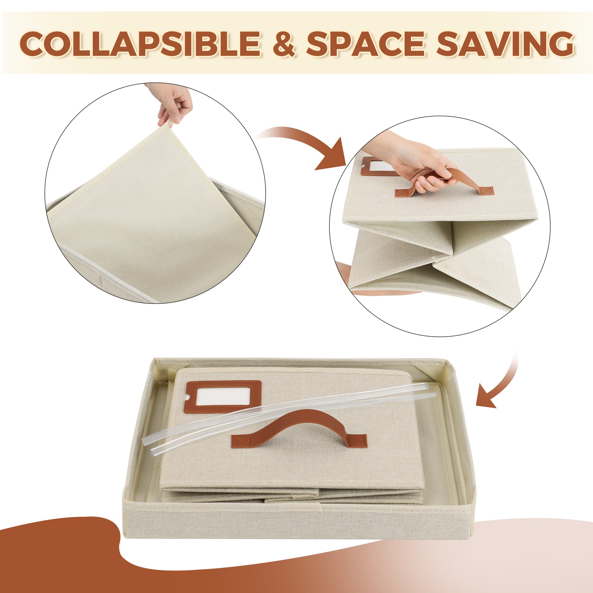 2-Pack File Organizer Box with Lid - Collapsible Hanging Linen Document Organizer Portable File Boxes, Lightweight & Portable Filing Box Crates with Handles & Extras, Ivory