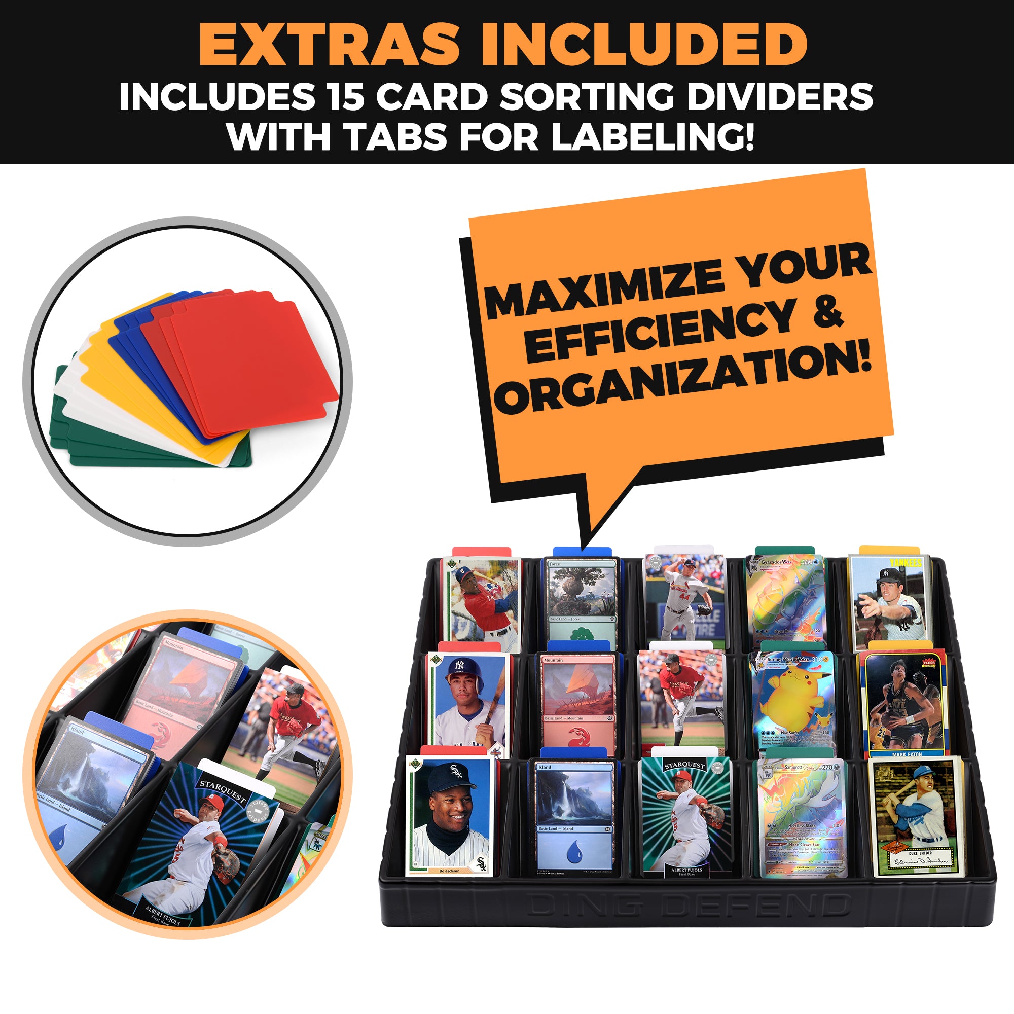 2 Pack Card Sorting Tray - Stackable Trading Card Organizer, 15-Compar ...