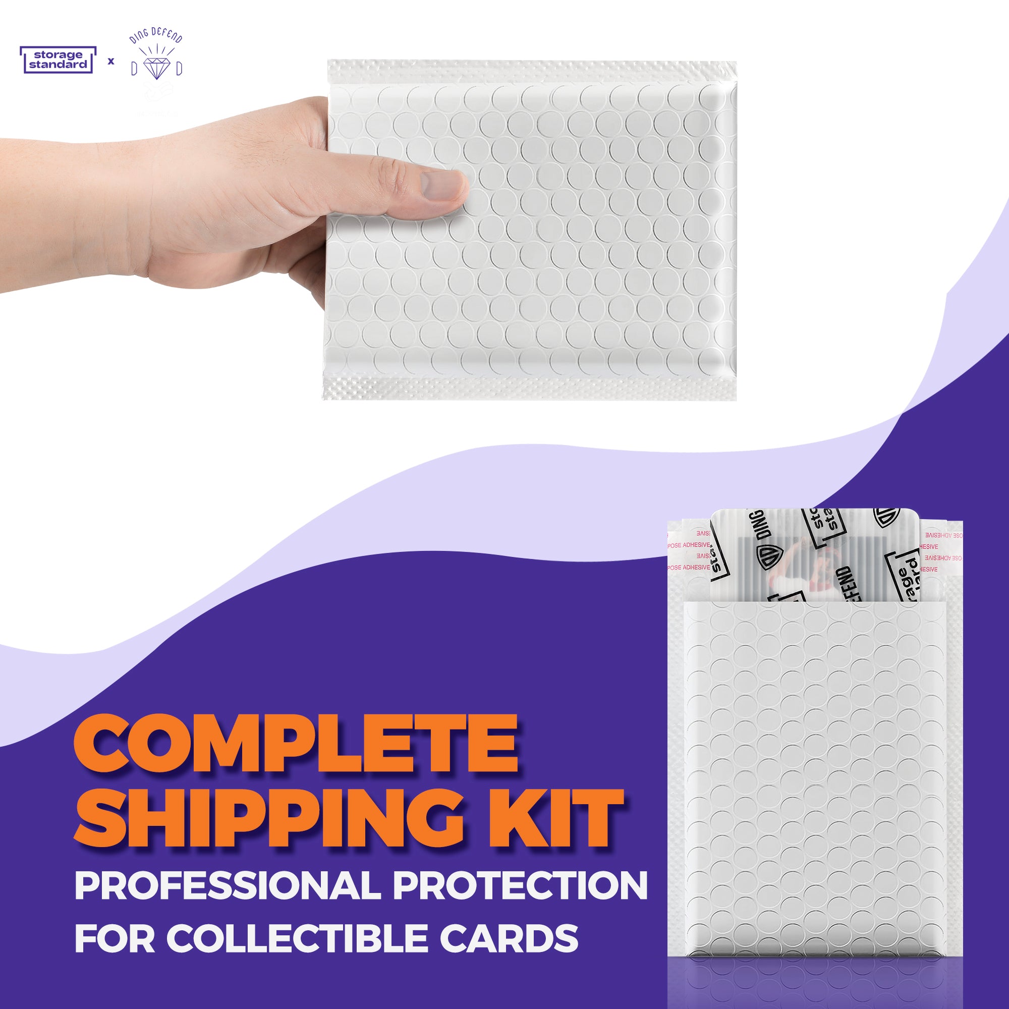 Ding Defend Card Shipping Protector Envelopes Bubble Mailer Kit - With 110 Semi-Transparent Small Padded Envelopes/Protectors (3.5x4.5 Inches), 55 Small Bubble Mailers, 250 Tape Seals for Collectible Cards