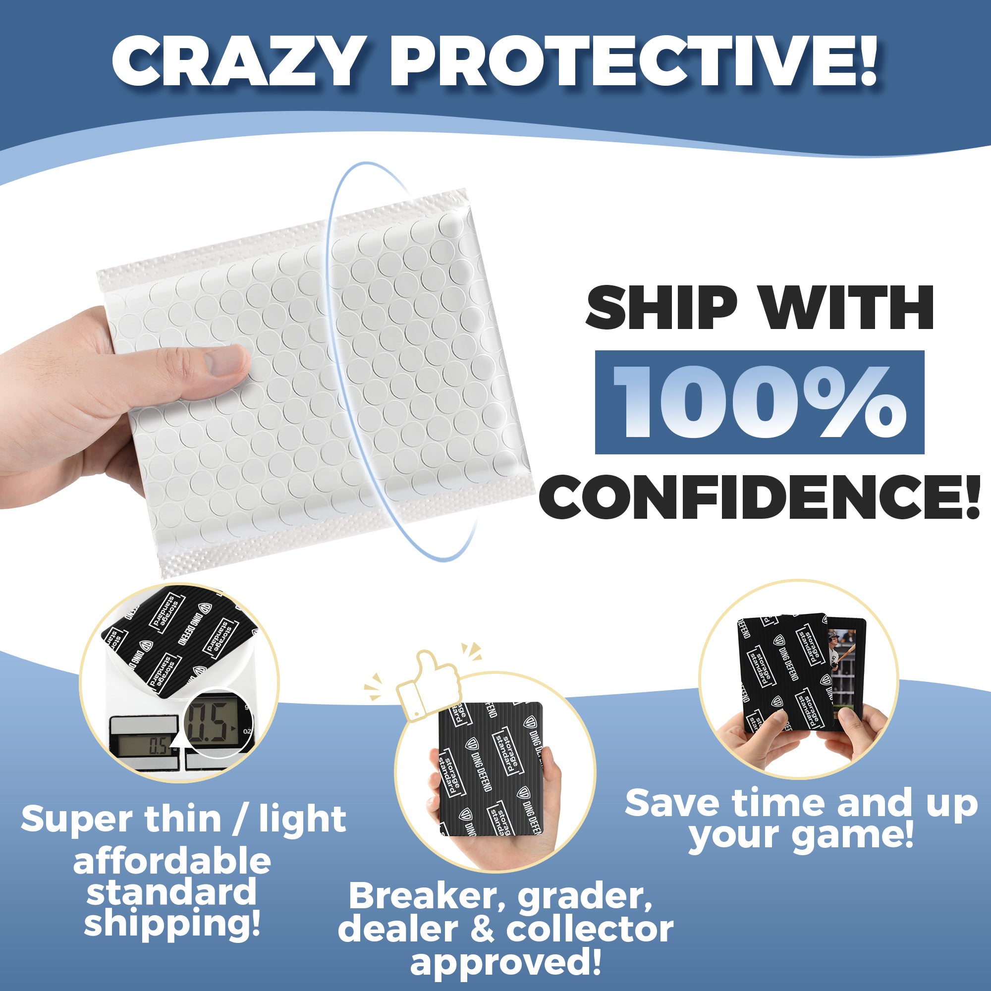 Ding Defend 510-Pack Trading Card Protector Shipping by Storage Standard - 3.5 x 4.5 Inch, Black