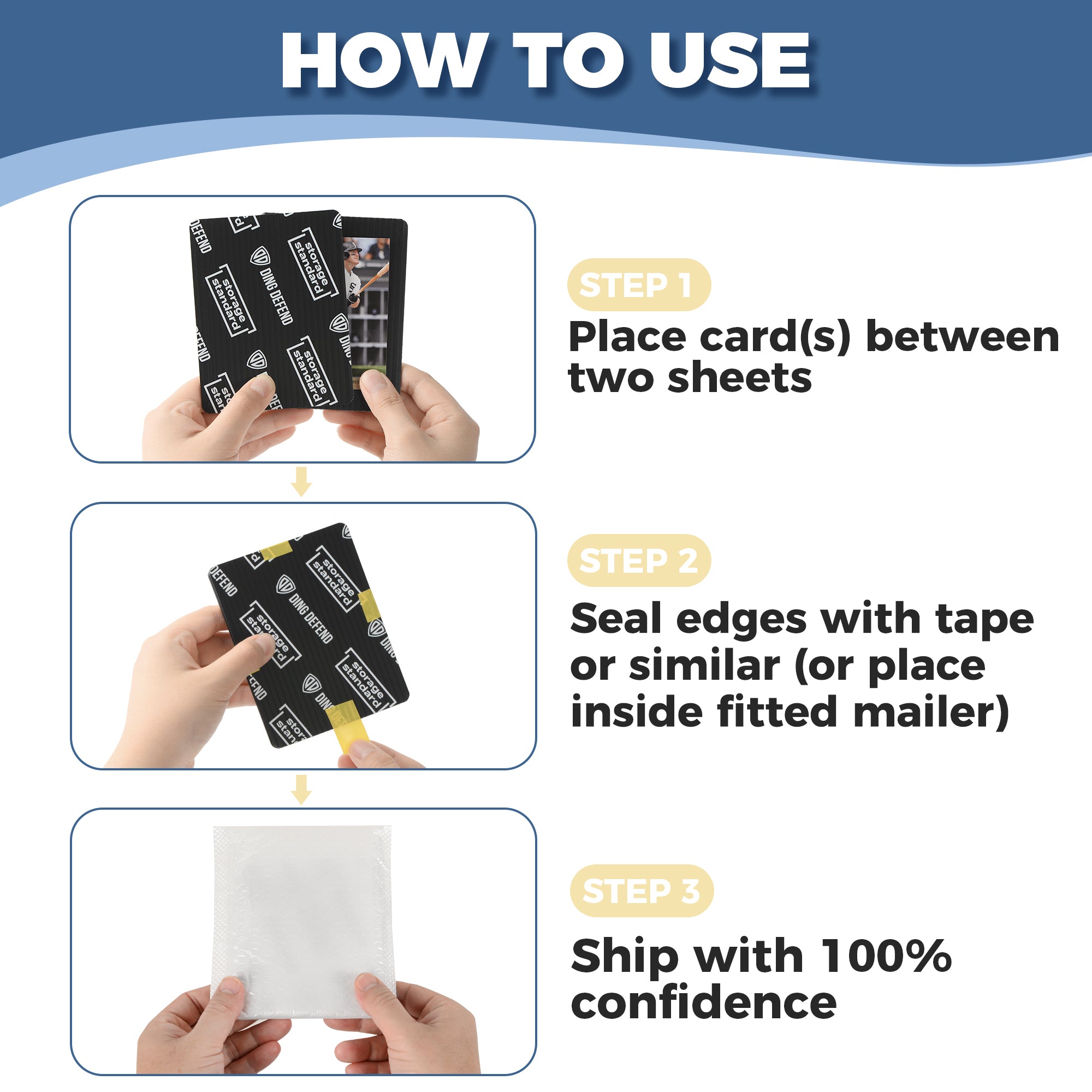 Ding Defend 510-Pack Trading Card Protector Shipping by Storage Standard - 3.5 x 4.5 Inch, Black
