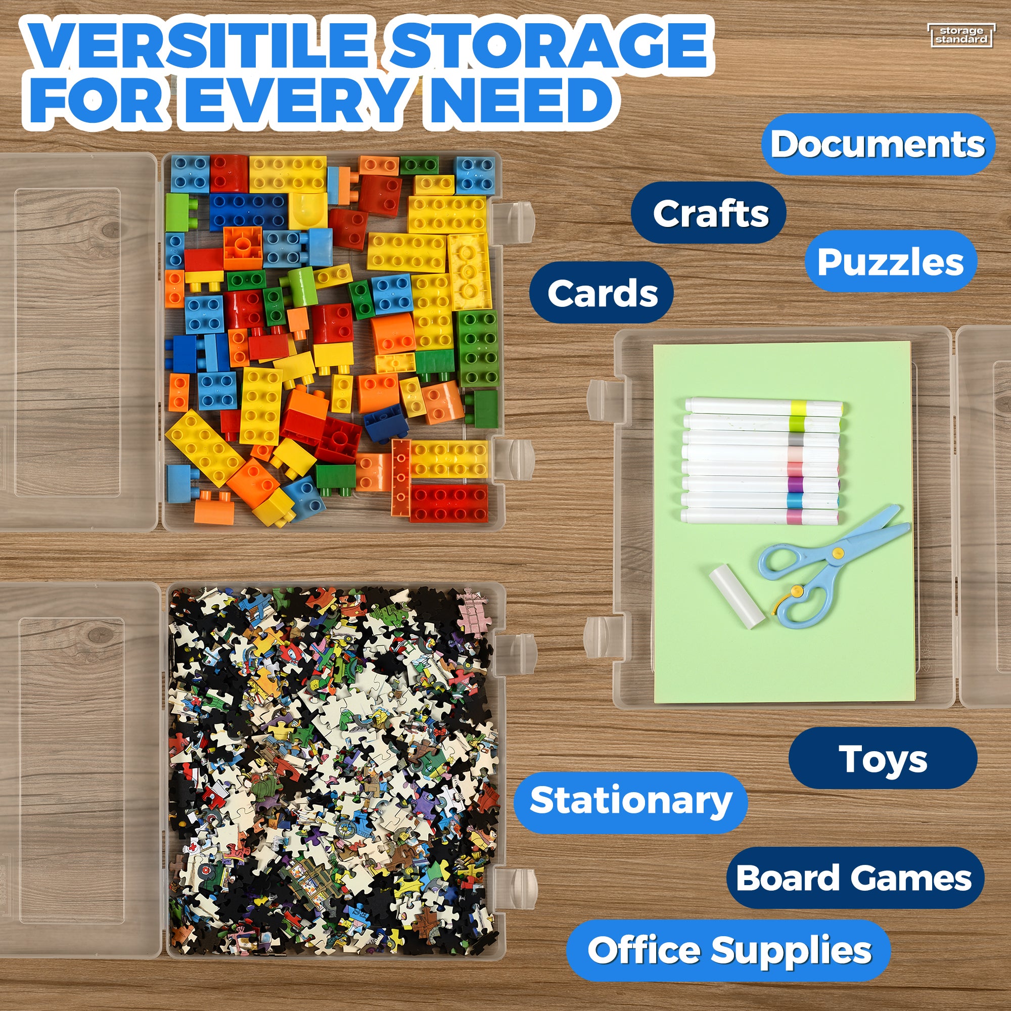 4-Pack Art and Craft Organizers and Storage Case - Semi Transparent Stackable Plastic Craft Storage Containers, Project Organizer Box Paper Organizer Custom Size Fits 8.5 x 11 Inch Papers & More, 12.4 x 10.8 x 1.7 Inches