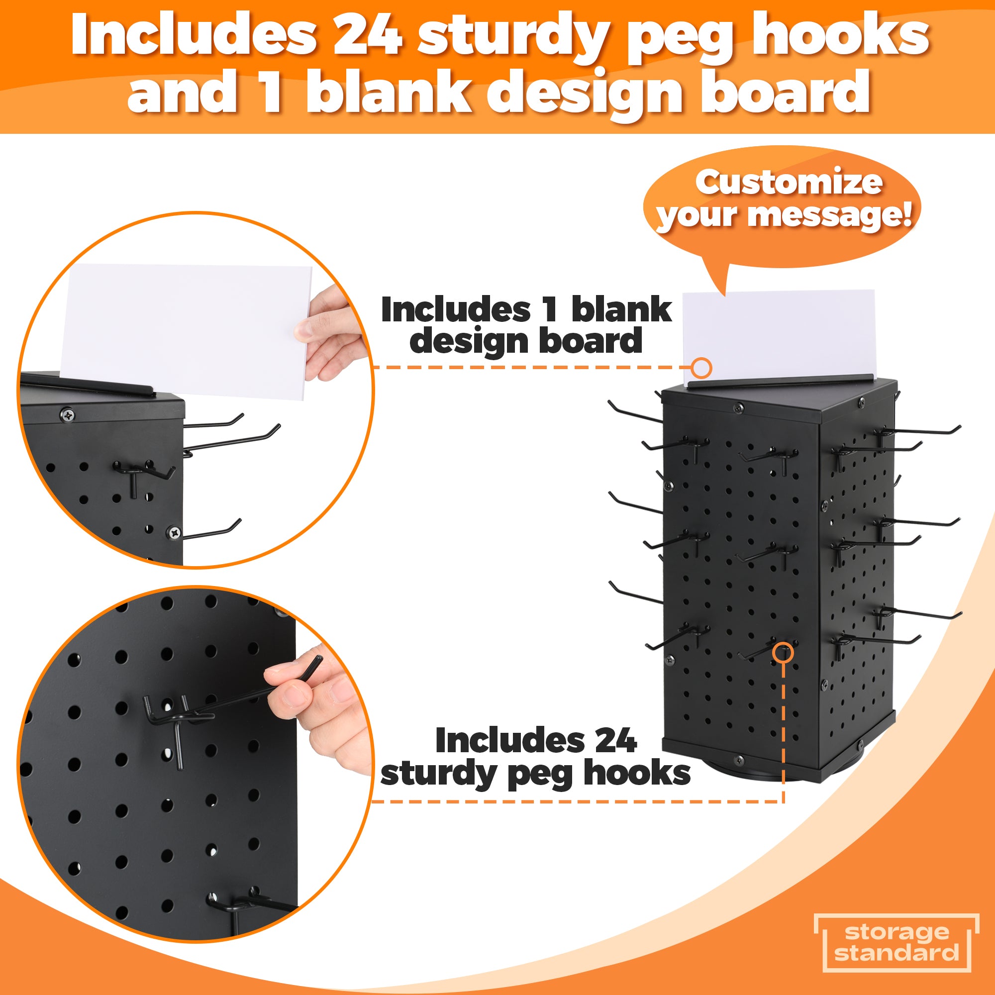Rotating Pegboard Display Stand With 24 Hooks - Metal Spinning Peg Boa ...