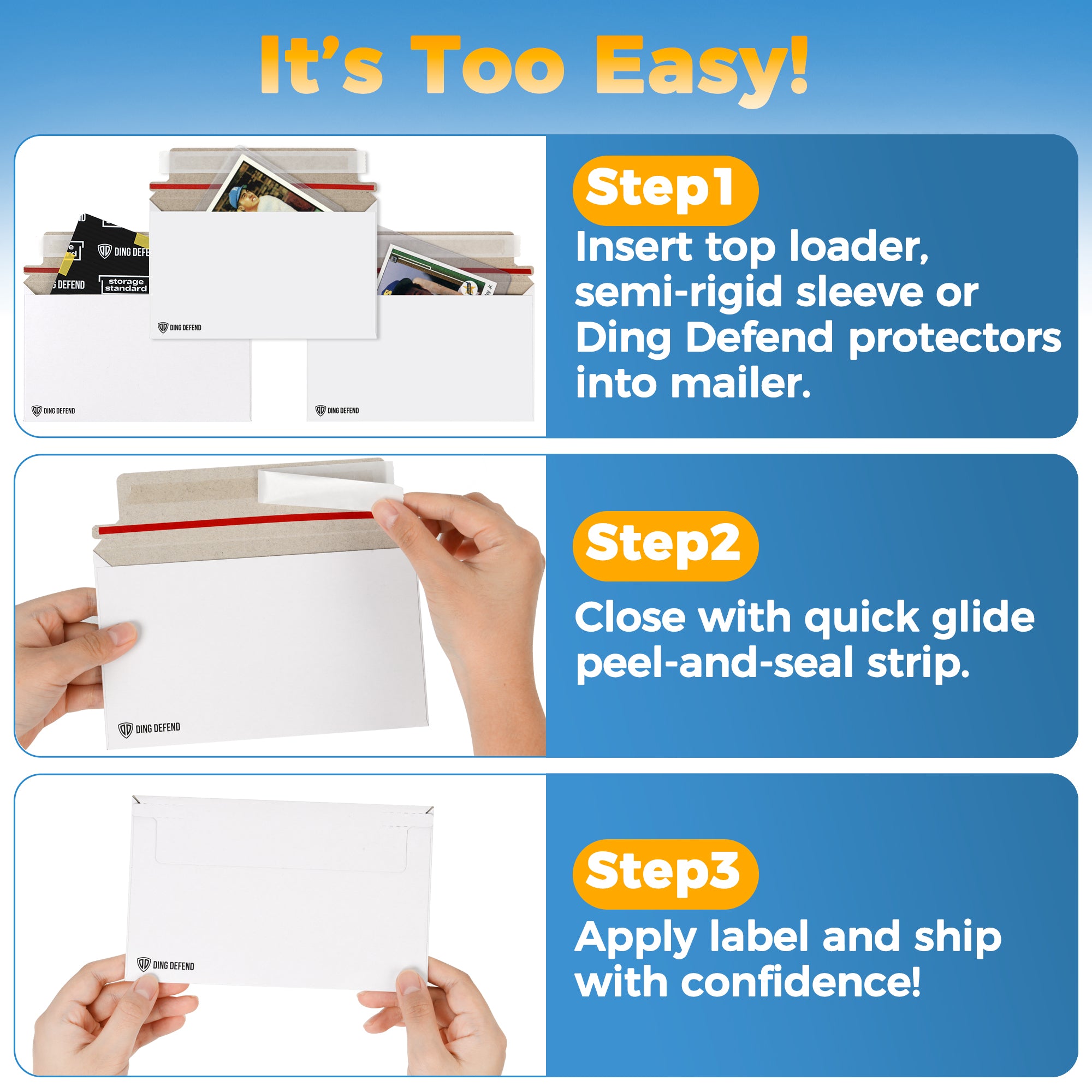 110-Pack Card Shipping Envelopes - 7 x 4.35 Inches Trading Cards Self-Adhesive Mailers, Perfect Fit for Semi-Rigid Sleeves, Toploaders & Ding Defend Protectors - Hobby Mailing Supplies