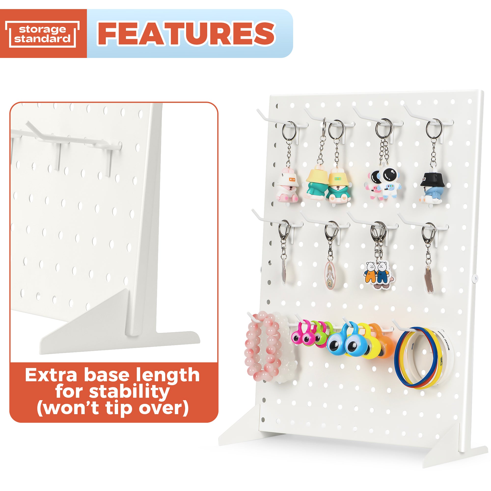 Peg Board Display Stand With 12 Hooks - White Metal Jewelry Retail Pegboard Racks for Craft Shows, Fairs and Selling Earrings - Sturdy Rack Stands for Retail Stores, Vendors & Events, 17 x 13